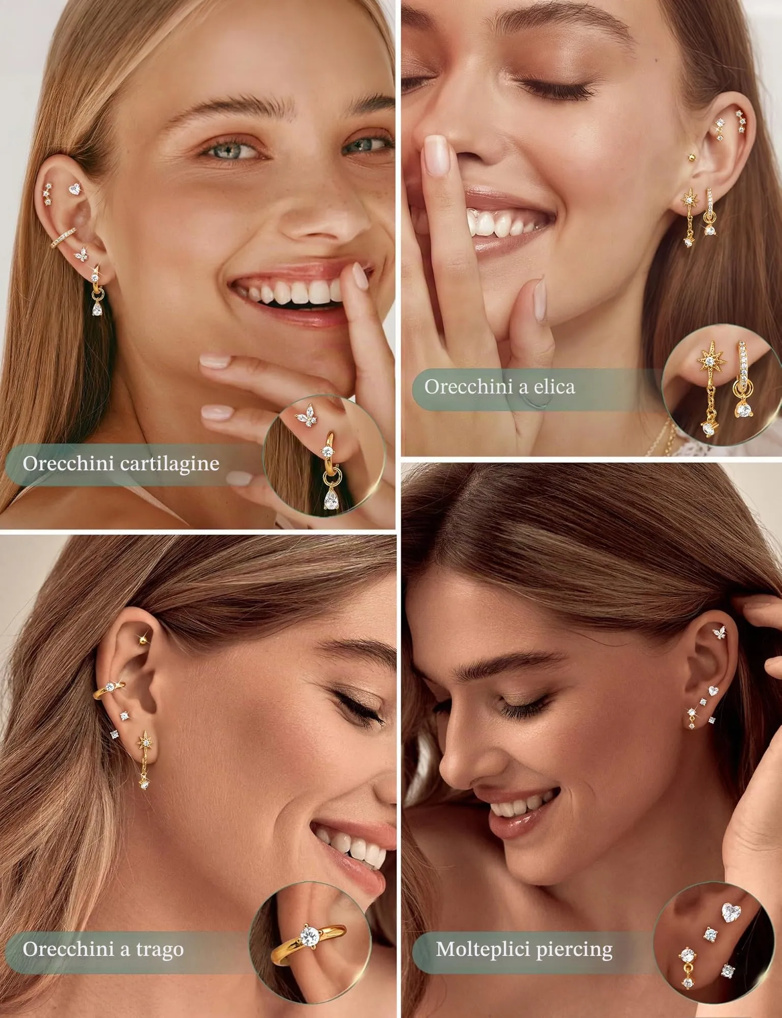 DOCHAIS Set Orecchini Donna Acciaio Inossidabile Piercing Orecchio dorato - immagine 4
