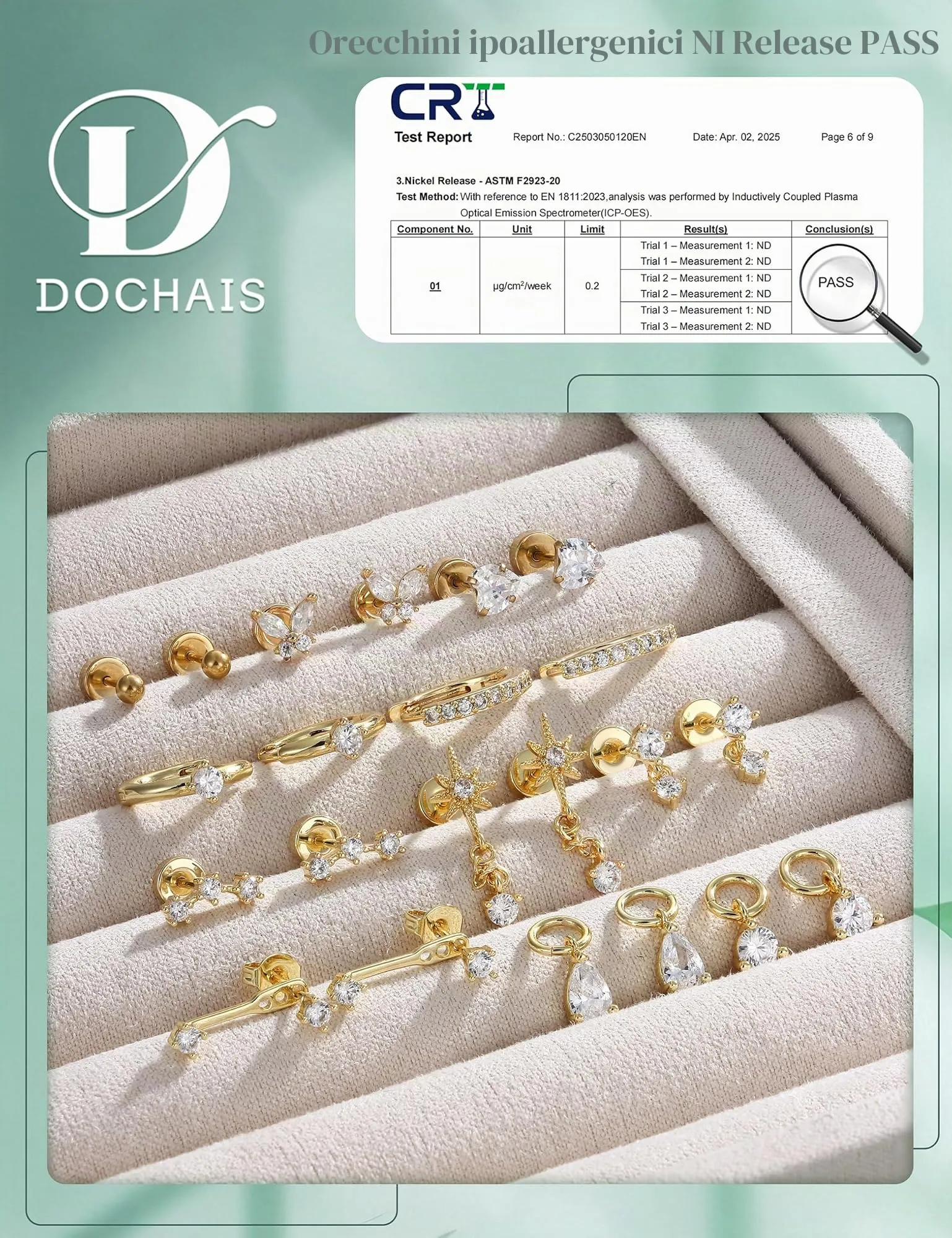 DOCHAIS Set Orecchini Donna Acciaio Inossidabile Piercing Orecchio dorato - immagine 6