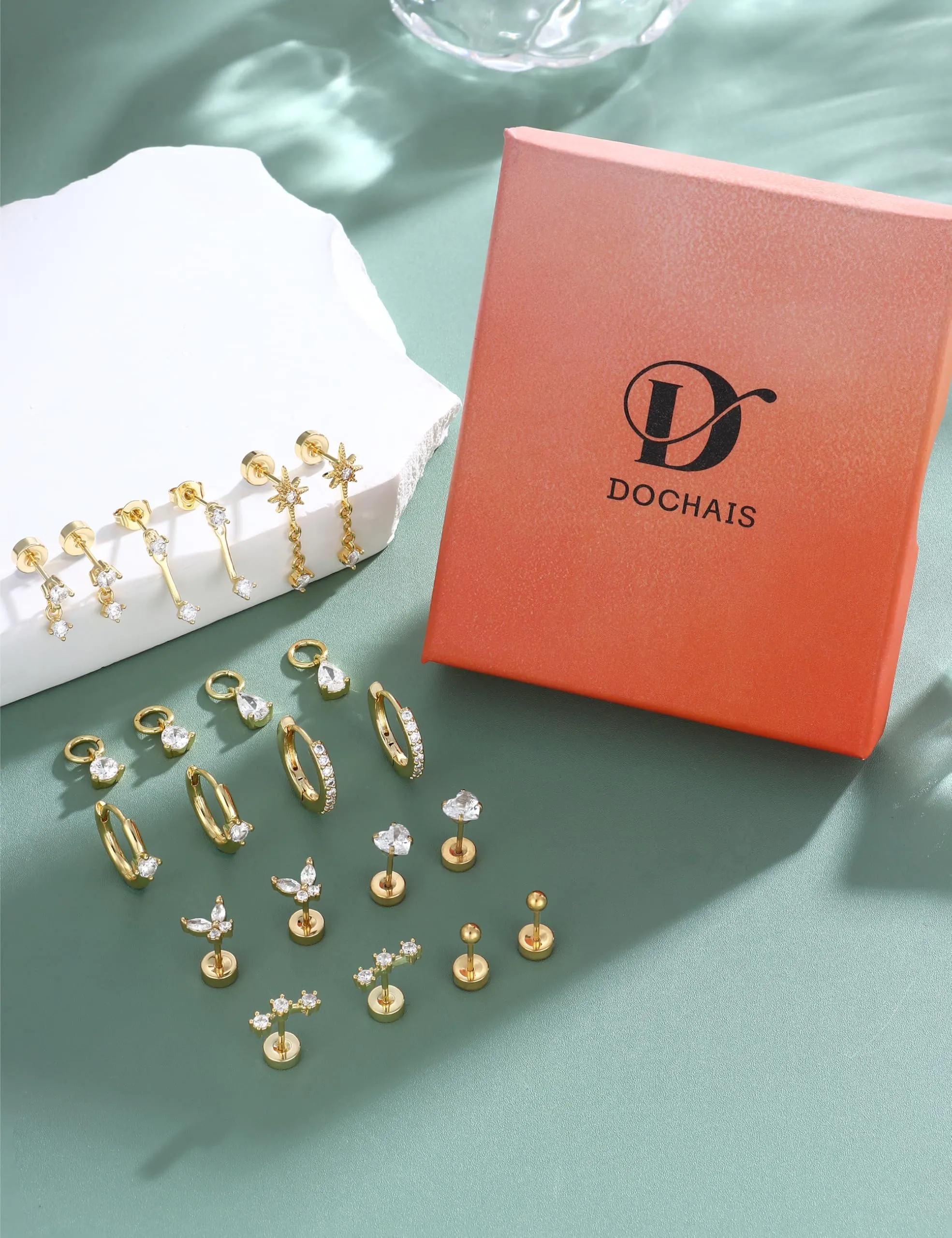 DOCHAIS Set Orecchini Donna Acciaio Inossidabile Piercing Orecchio dorato - immagine 7