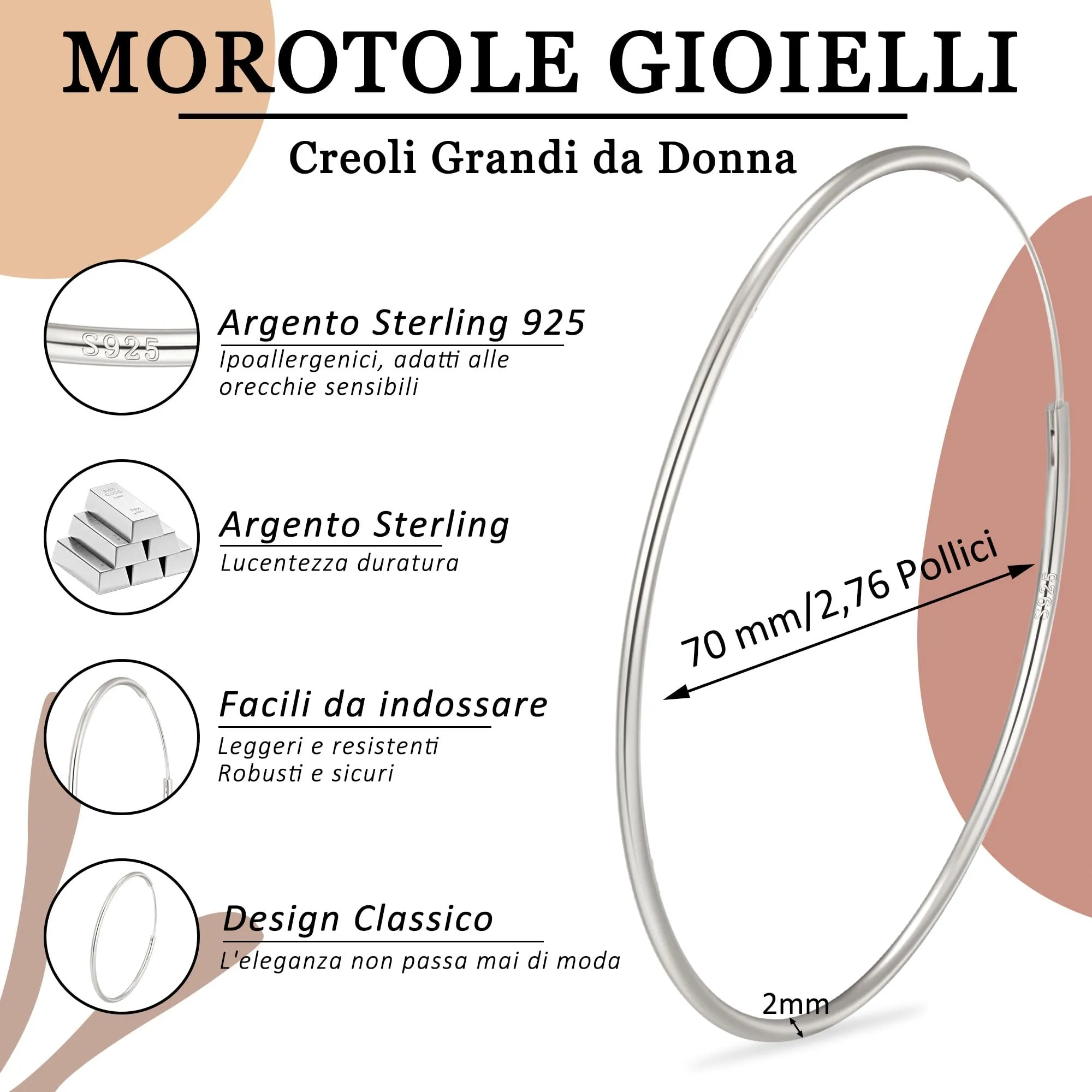 MOROTOLE Orecchini a Cerchio in Argento 925 Grandi per Donna Orecchinis Cerchios Grandi Orecchinis in Argento 925 Orecchini a Cerchio - immagine 5