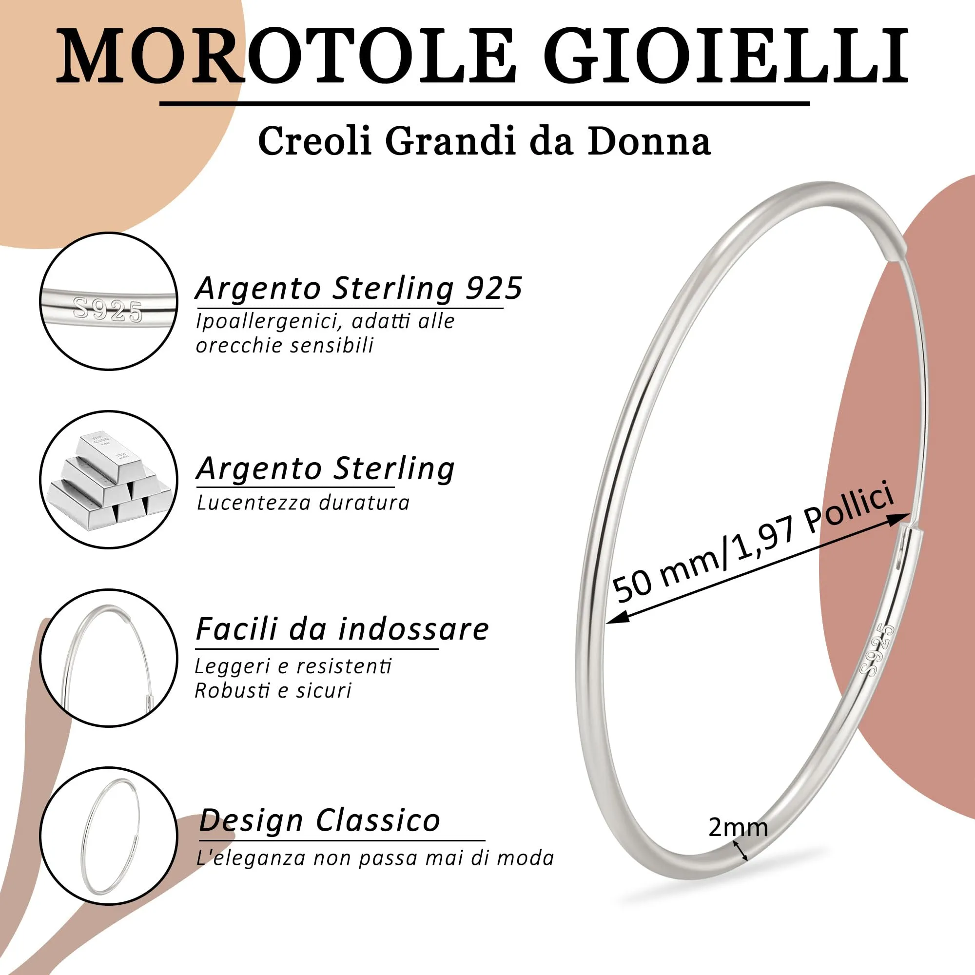 MOROTOLE Orecchini a Cerchio in Argento 925 Grandi per Donna Orecchinis Cerchios Grandi Orecchinis in Argento 925 Orecchini a Cerchio - immagine 5