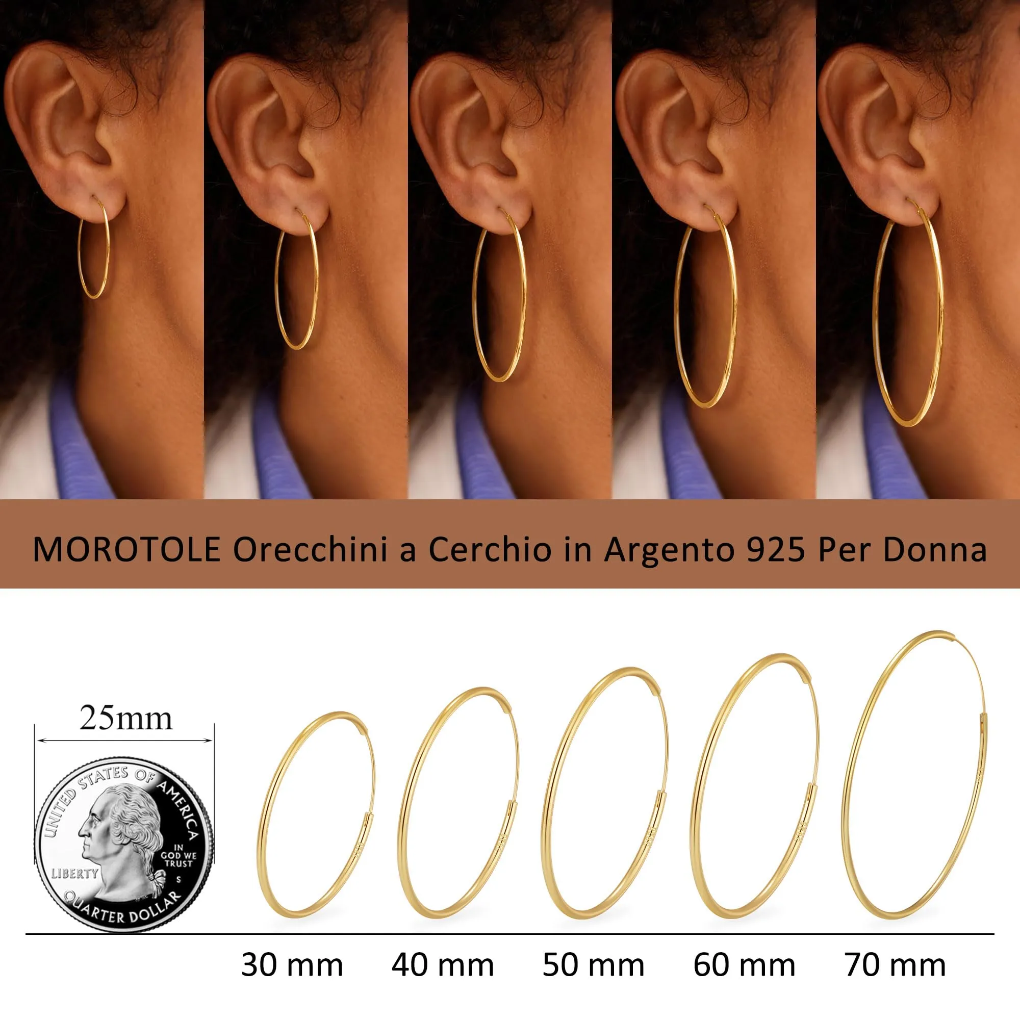 MOROTOLE Orecchini a Cerchio in Oro per Donna Orecchinis Dorati Grandi Orecchini a Cerchio per Donna - immagine 3