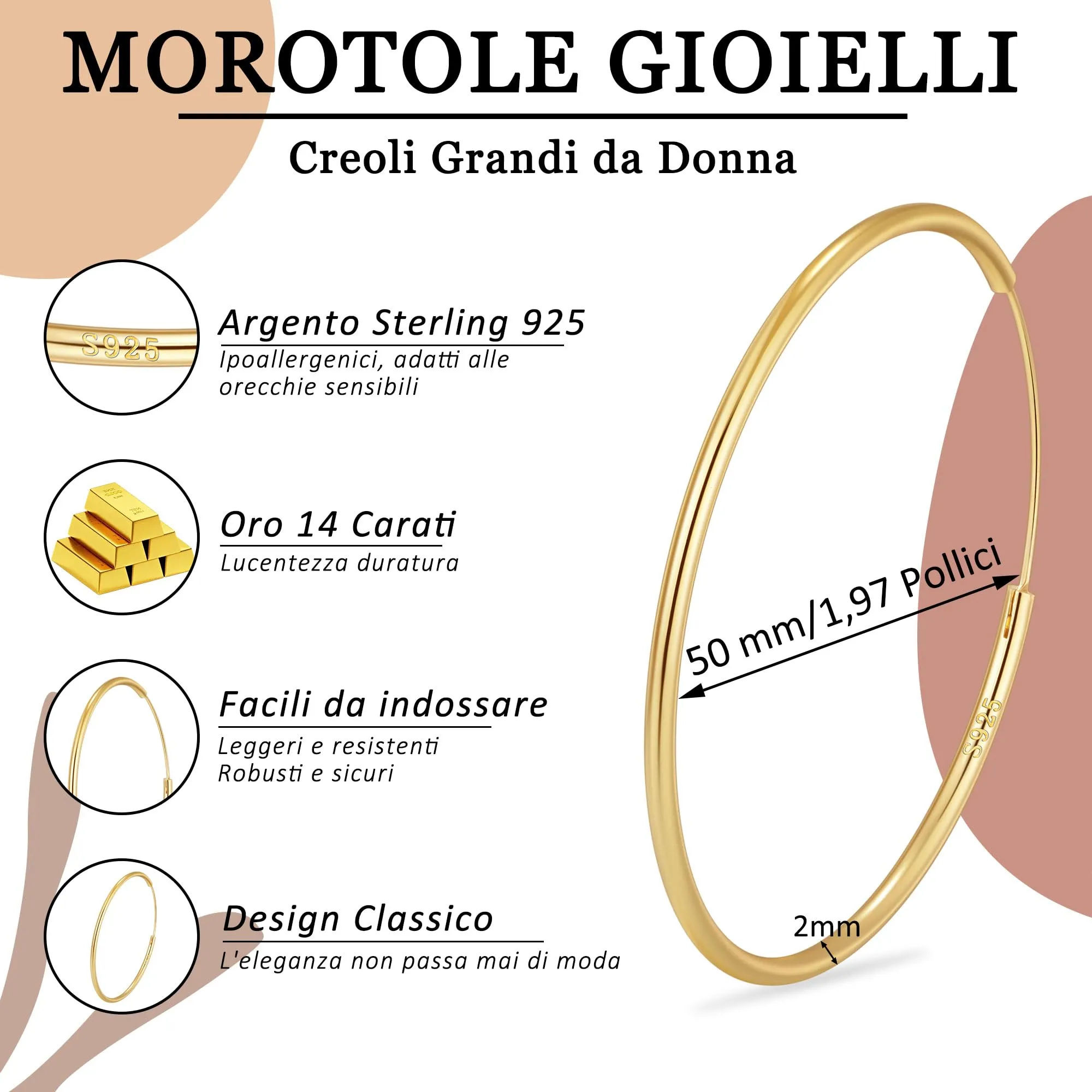 MOROTOLE Orecchini a Cerchio in Oro per Donna Orecchinis Dorati Grandi Orecchini a Cerchio per Donna - immagine 5