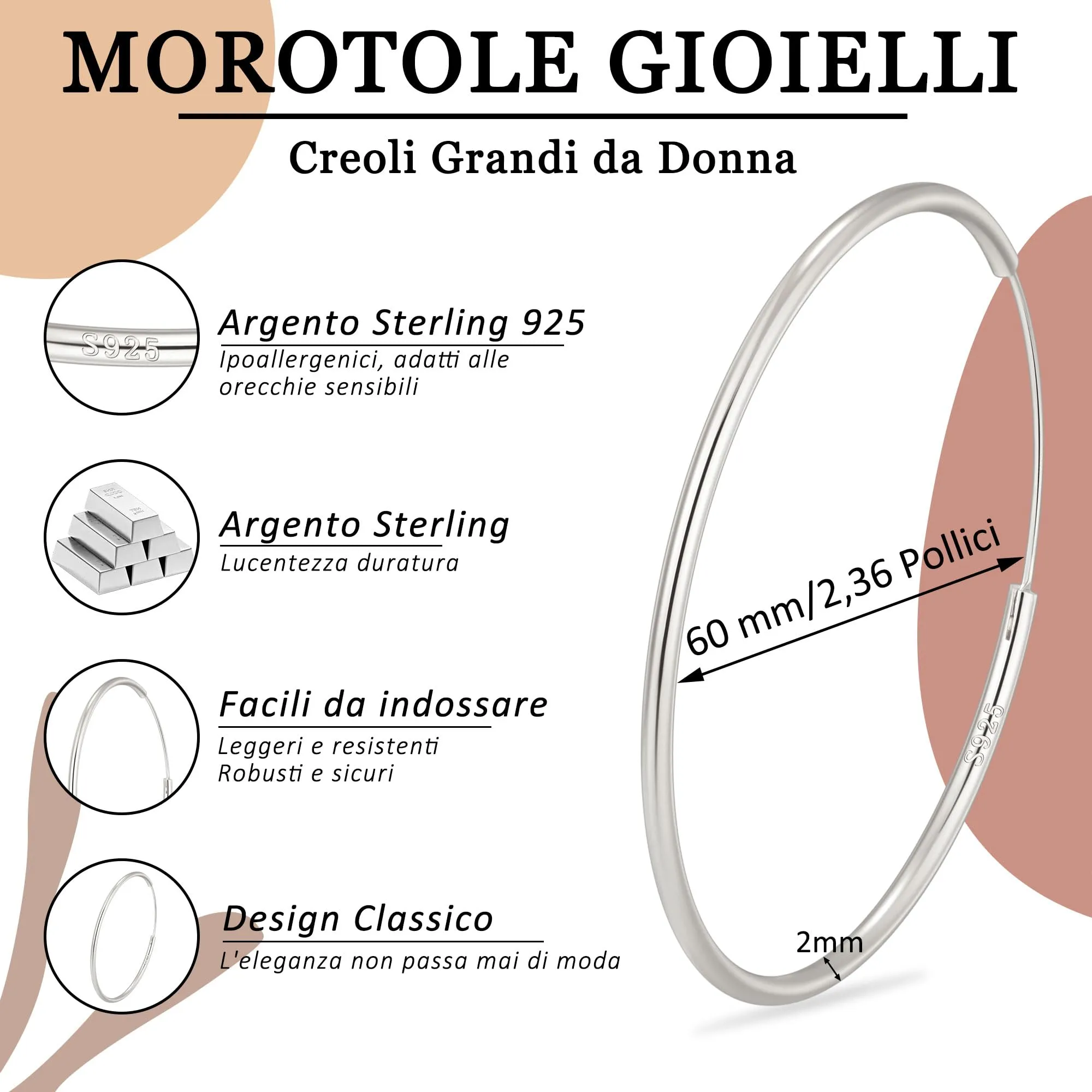 MOROTOLE Orecchini a Cerchio in Argento 925 Grandi per Donna Orecchinis Cerchios Grandi Orecchinis in Argento 925 Orecchini a Cerchio - immagine 5