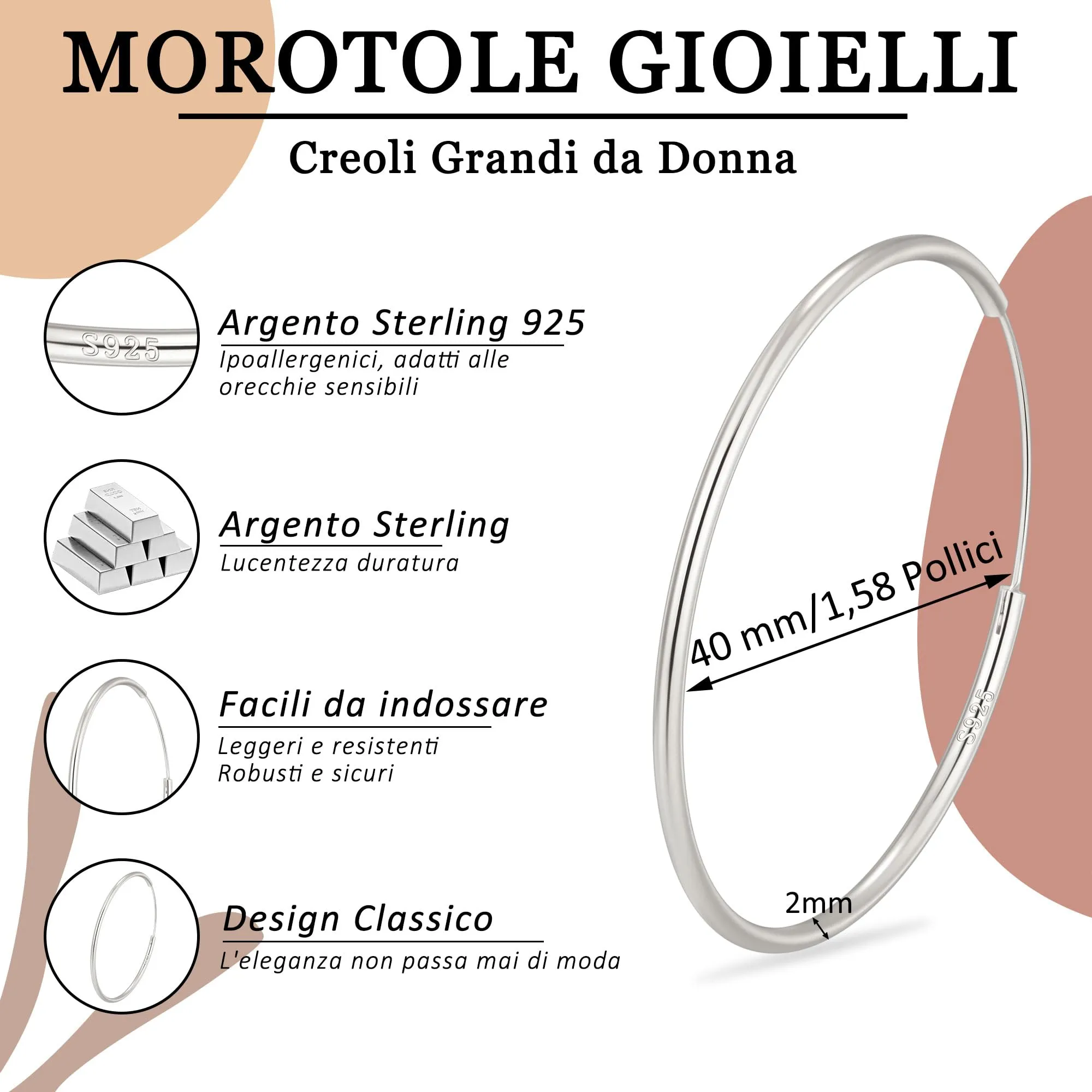 MOROTOLE Orecchini a Cerchio in Argento 925 Grandi per Donna Orecchinis Cerchios Grandi Orecchinis in Argento 925 Orecchini a Cerchio - immagine 5