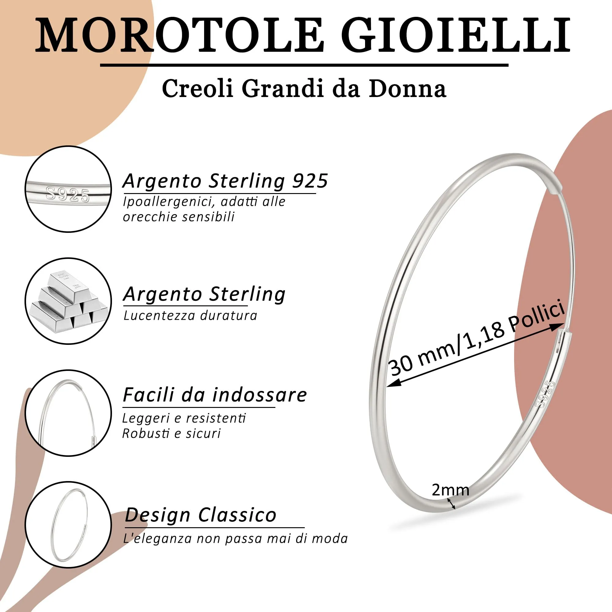 MOROTOLE Orecchini a Cerchio in Argento 925 Grandi per Donna Orecchinis Cerchios Grandi Orecchinis in Argento 925 Orecchini a Cerchio - immagine 5