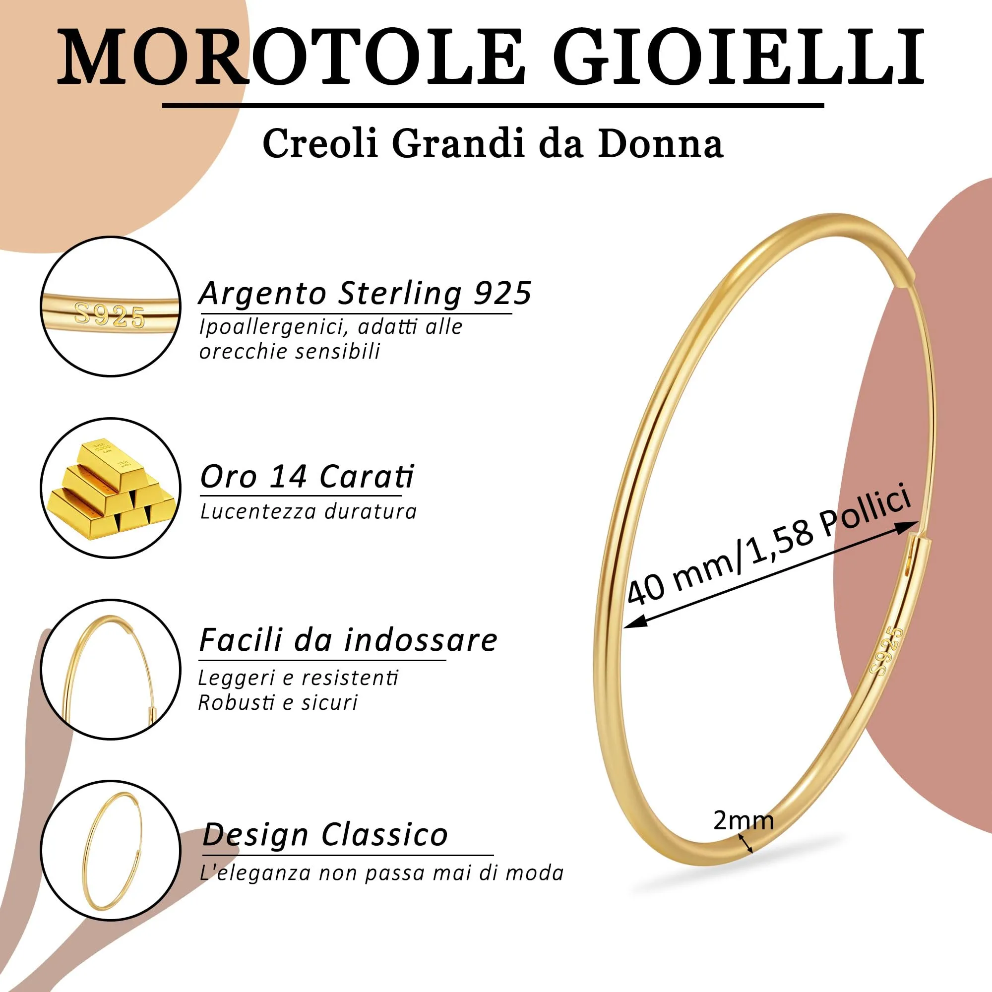 MOROTOLE Orecchini a Cerchio in Oro per Donna Orecchinis Dorati Grandi Orecchini a Cerchio per Donna - immagine 5