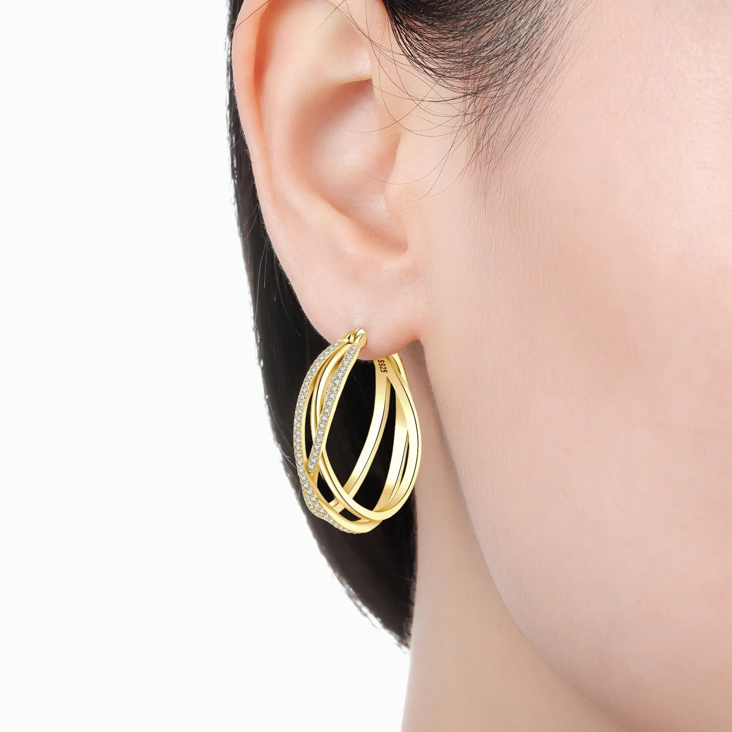 CYMYSS Orecchini Oro Donna in Argento 925 Placcato Oro 18K, Orecchini Dorati Eleganti e Leggeri, Gioielli Donna per Uso Quotidiano, Occasioni Speciali e Regalo - immagine 2