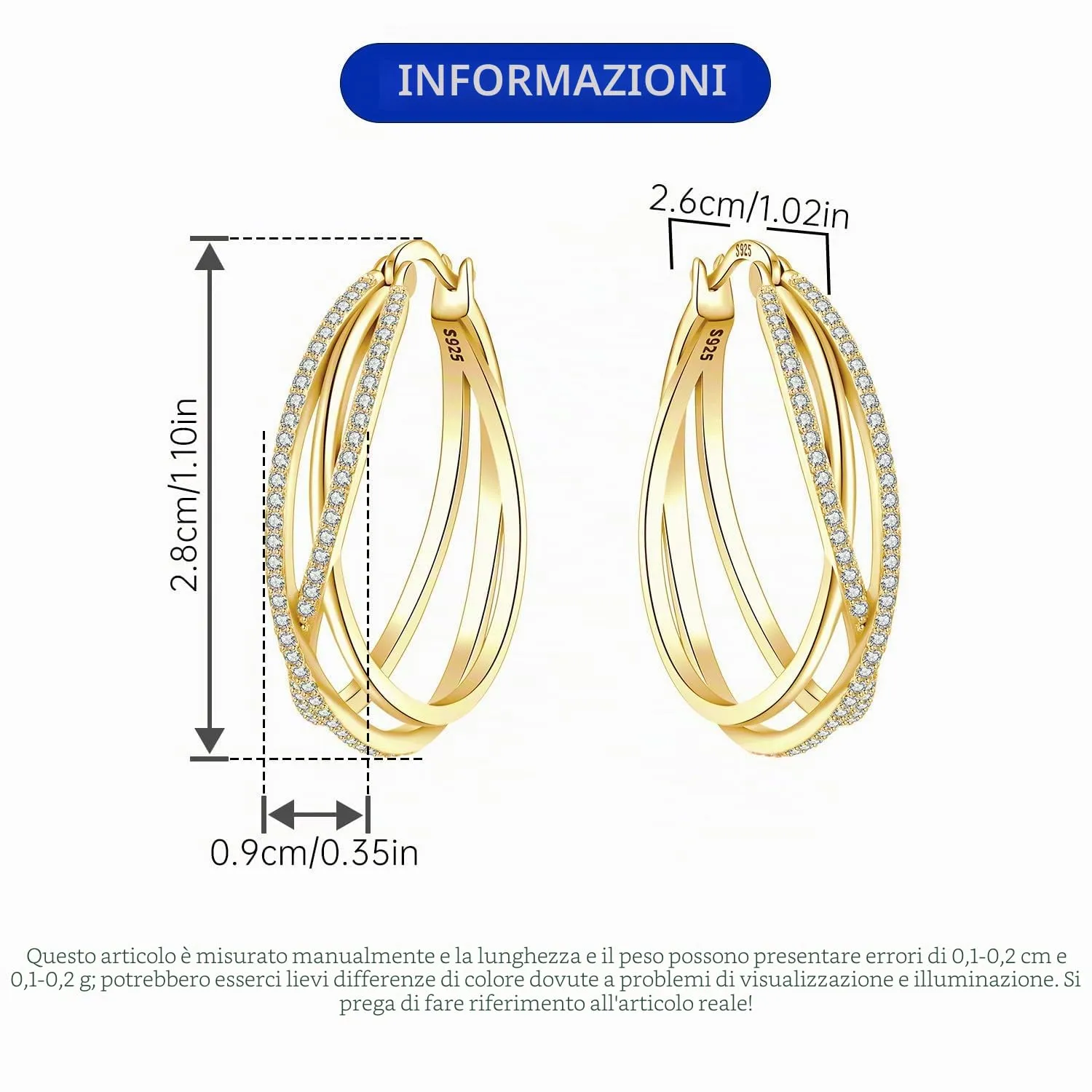 CYMYSS Orecchini Oro Donna in Argento 925 Placcato Oro 18K, Orecchini Dorati Eleganti e Leggeri, Gioielli Donna per Uso Quotidiano, Occasioni Speciali e Regalo - immagine 3