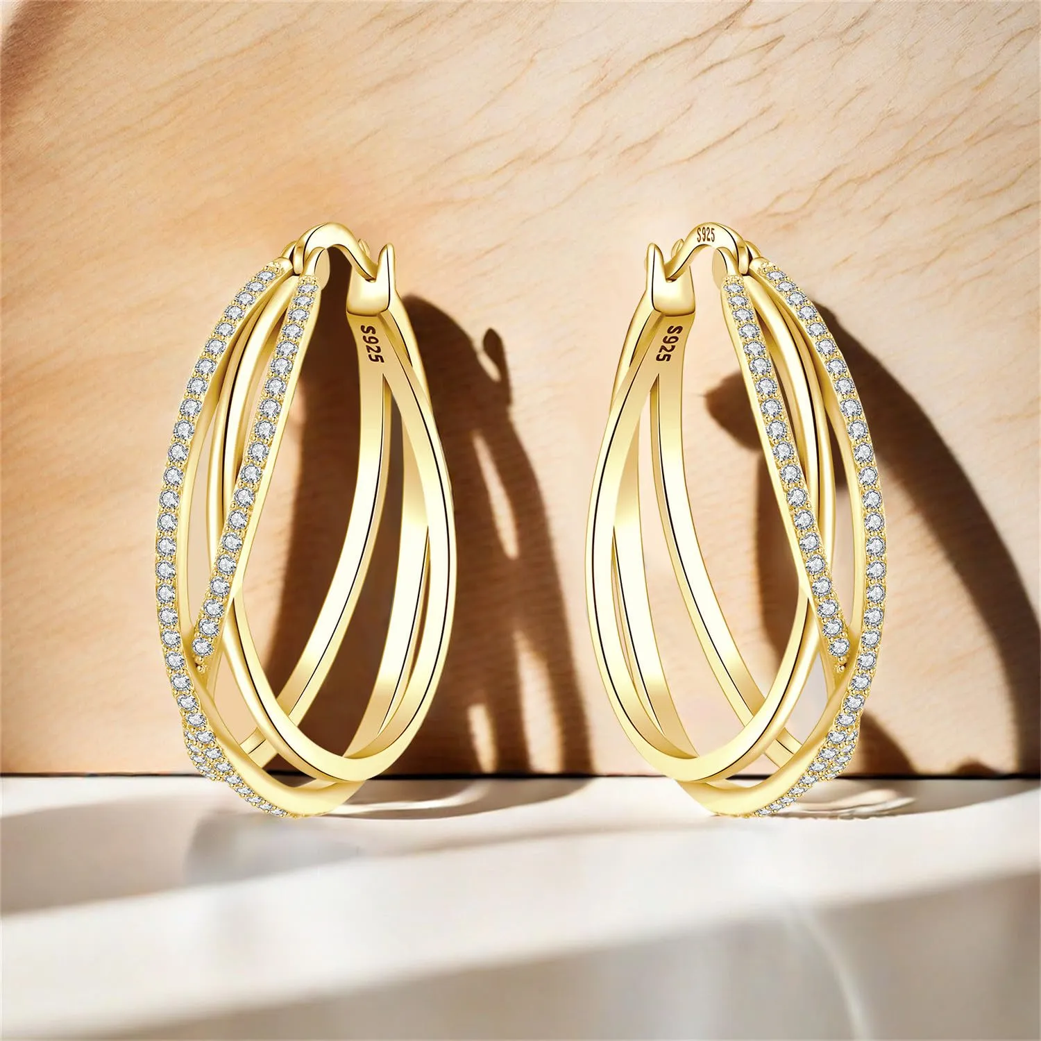 CYMYSS Orecchini Oro Donna in Argento 925 Placcato Oro 18K, Orecchini Dorati Eleganti e Leggeri, Gioielli Donna per Uso Quotidiano, Occasioni Speciali e Regalo - immagine 7