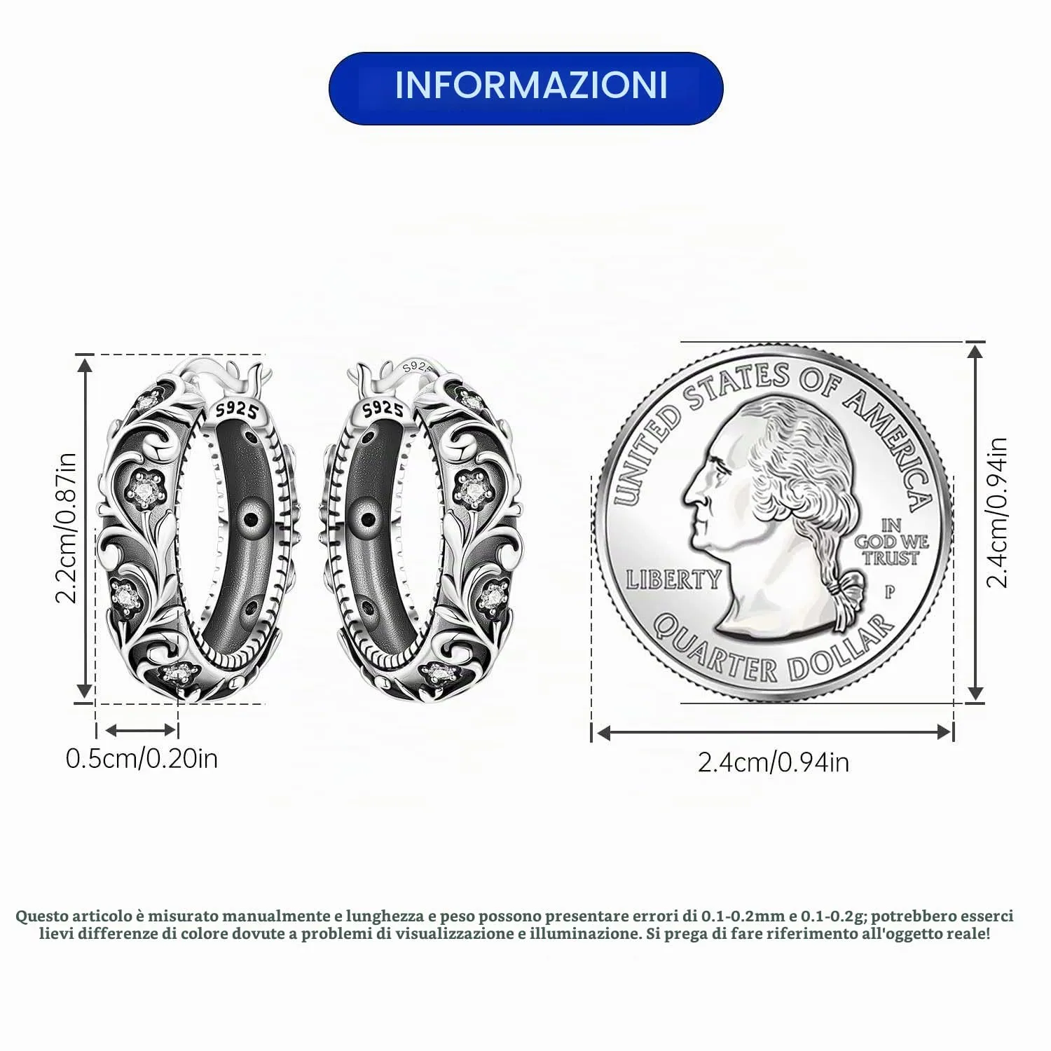 CYMYSS Orecchini Donna Argento 925 Orecchini Argento 925 a cerchio per uomini e donne Orecchini Anallergici Donna Orecchini a Cerchio Regali per Signore - immagine 3