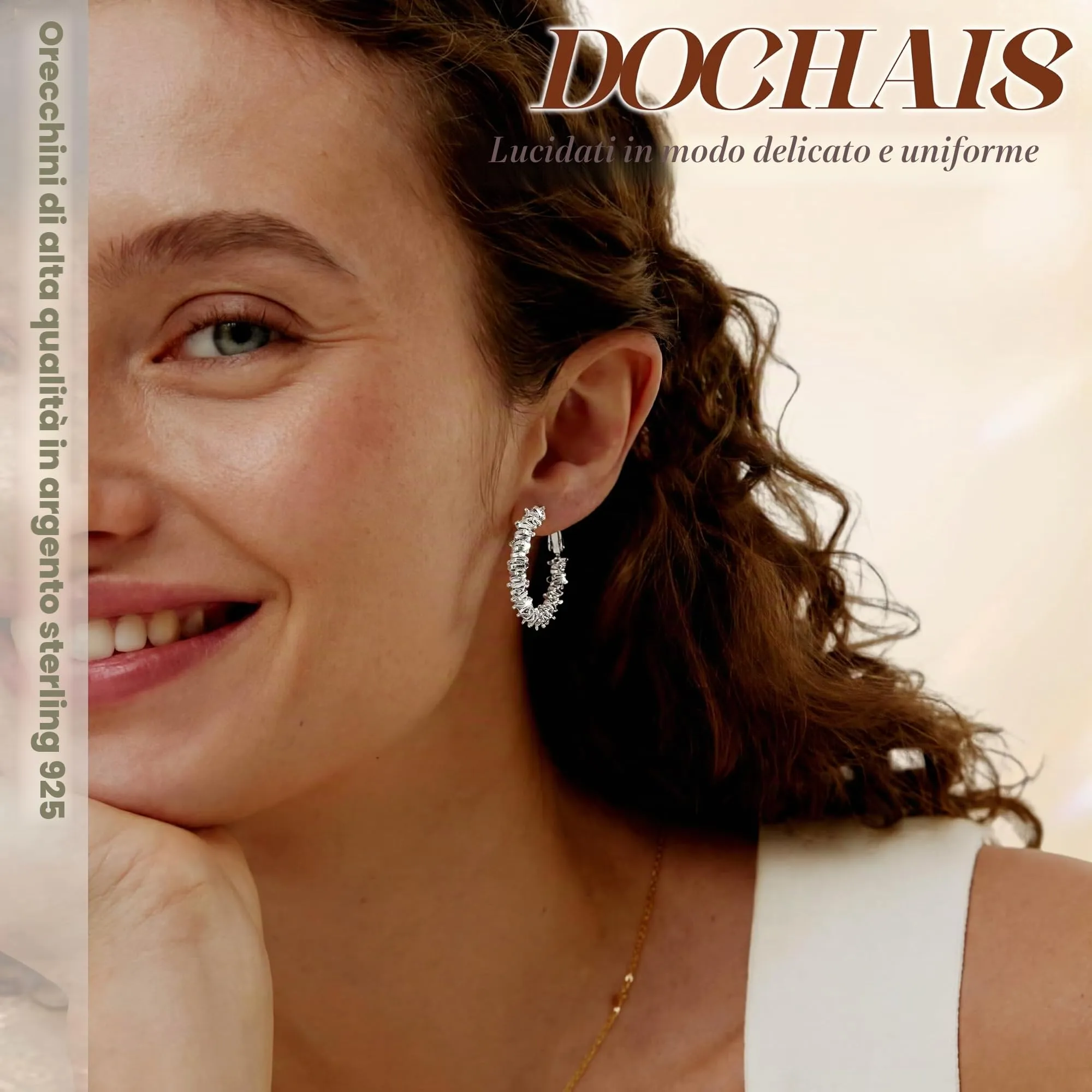 Dochais Orecchini Donna Cerchio Argento Color Donna Orecchini a Perno in Argento 925 Cerchio Grandi Ipoallergenici Orecchino Placcato Oro 14K Leggeri Hoop Earrings Gioielli Regali - immagine 2