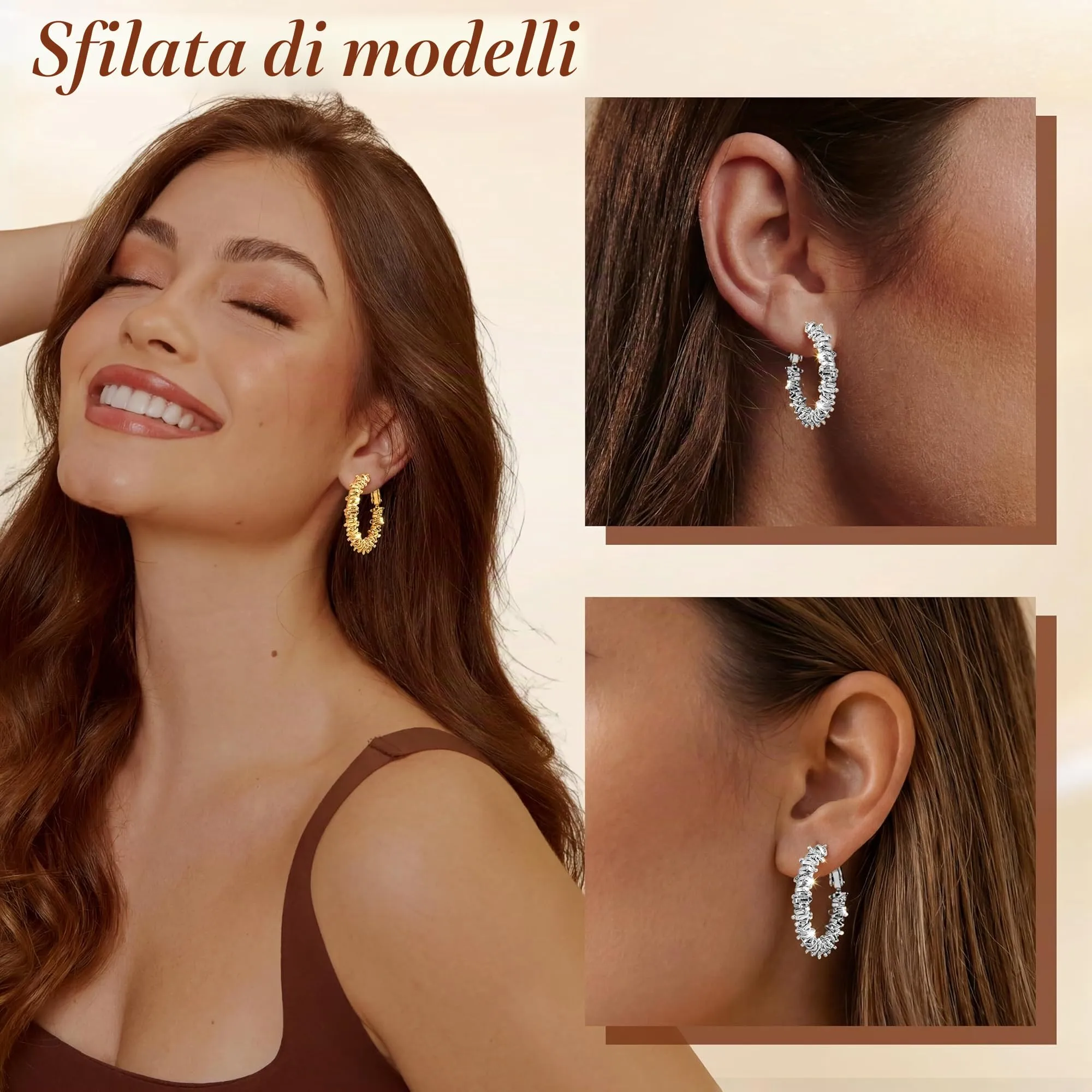 Dochais Orecchini Donna Cerchio Argento Color Donna Orecchini a Perno in Argento 925 Cerchio Grandi Ipoallergenici Orecchino Placcato Oro 14K Leggeri Hoop Earrings Gioielli Regali - immagine 3