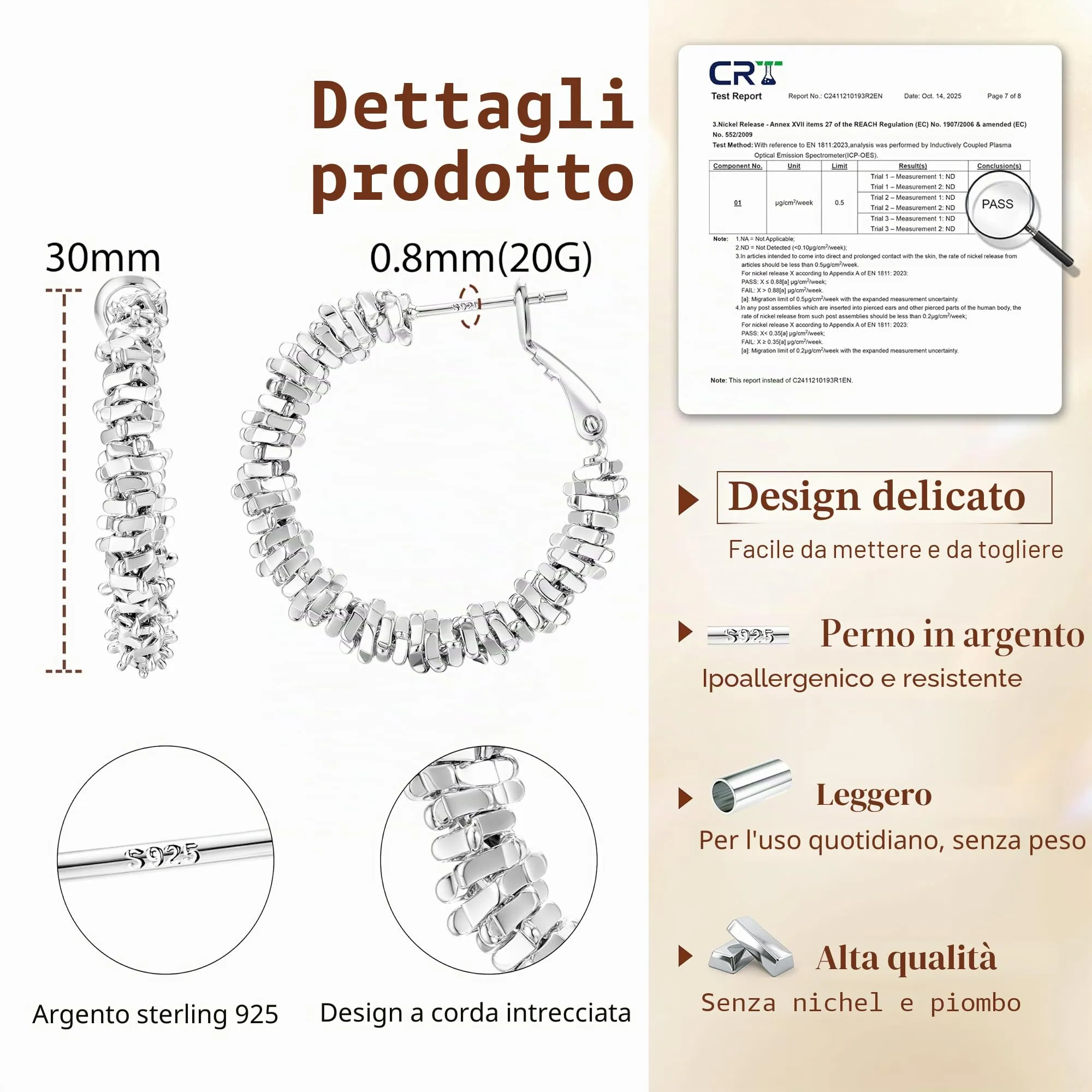 Dochais Orecchini Donna Cerchio Argento Color Donna Orecchini a Perno in Argento 925 Cerchio Grandi Ipoallergenici Orecchino Placcato Oro 14K Leggeri Hoop Earrings Gioielli Regali - immagine 4