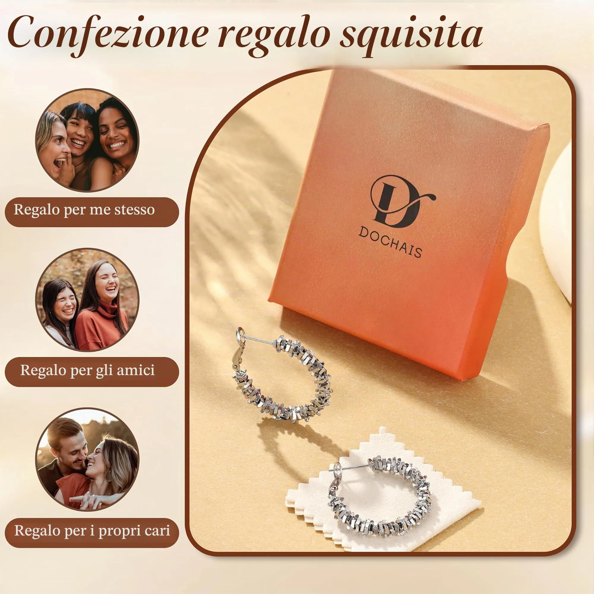 Dochais Orecchini Donna Cerchio Argento Color Donna Orecchini a Perno in Argento 925 Cerchio Grandi Ipoallergenici Orecchino Placcato Oro 14K Leggeri Hoop Earrings Gioielli Regali - immagine 5