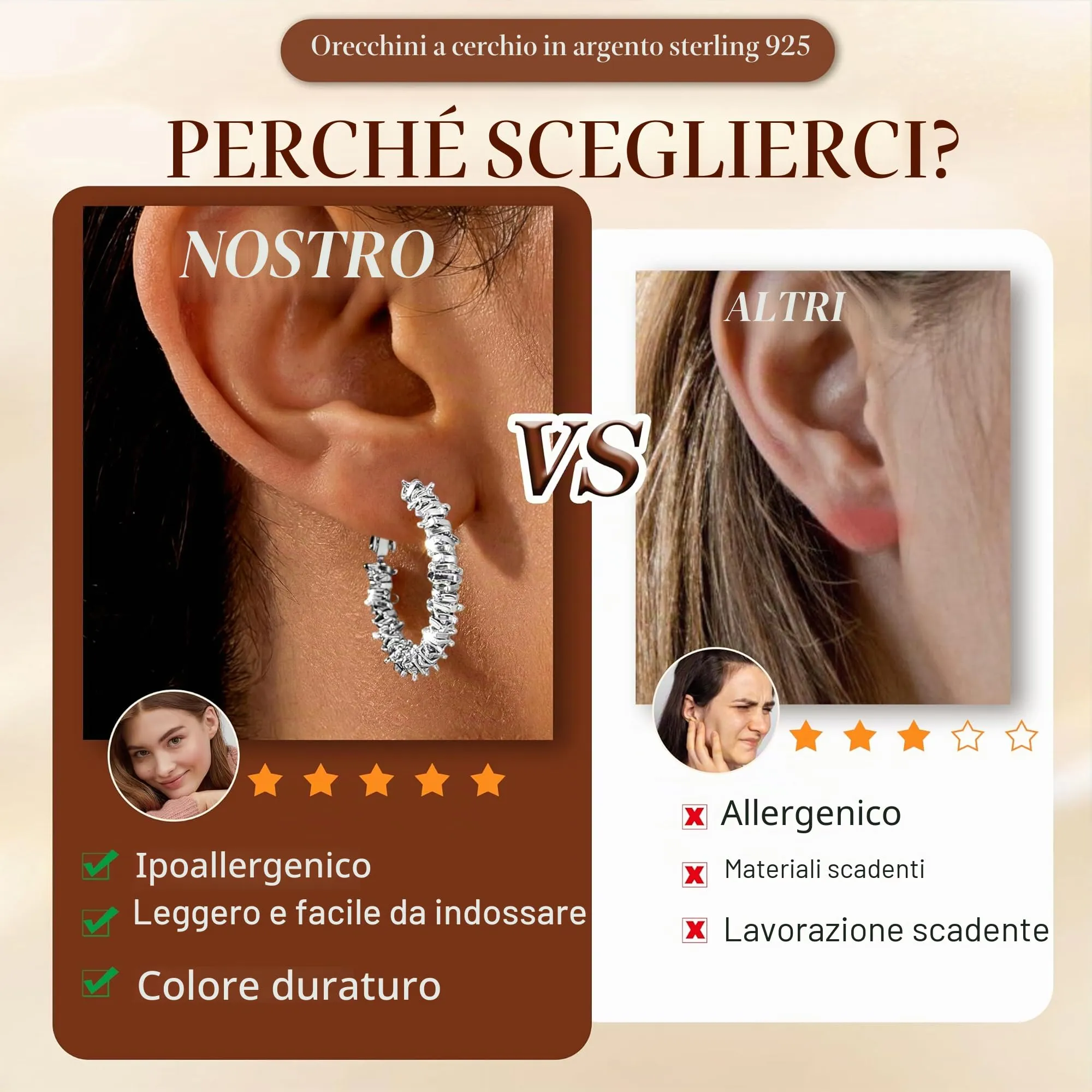Dochais Orecchini Donna Cerchio Argento Color Donna Orecchini a Perno in Argento 925 Cerchio Grandi Ipoallergenici Orecchino Placcato Oro 14K Leggeri Hoop Earrings Gioielli Regali - immagine 6