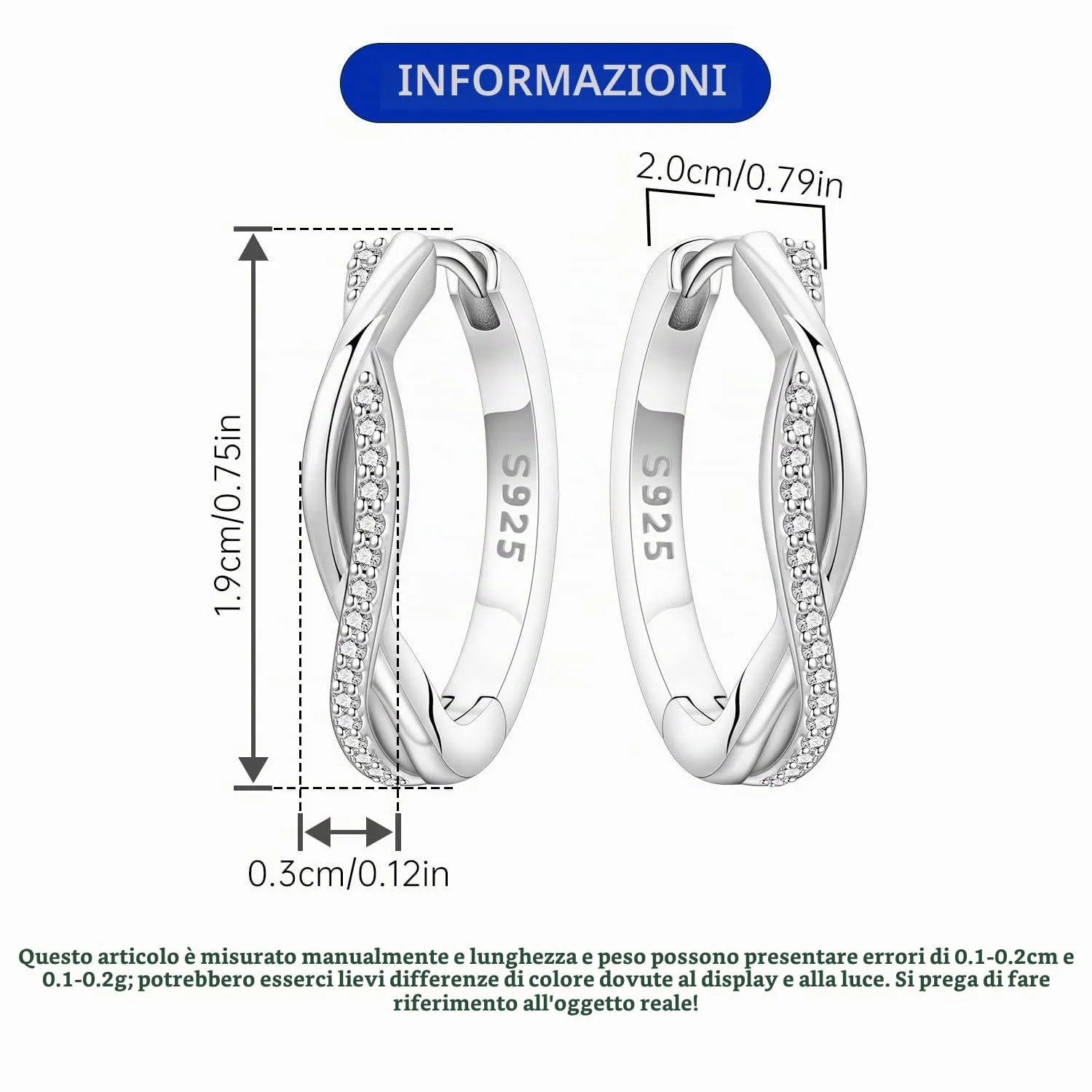 CYMYSS Orecchini Donna Argento 925 Orecchini Argento 925 a cerchio per uomini e donne Orecchini Anallergici Donna Orecchini a Cerchio Regali per Signore - immagine 2