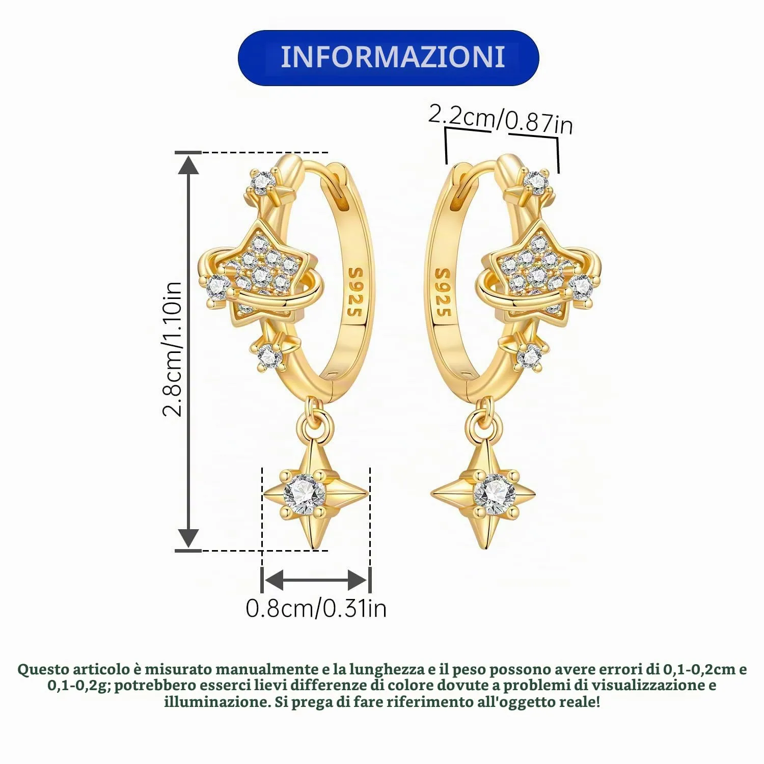 CYMYSS Orecchini Oro Donna in Argento 925 Placcato Oro 18K, Orecchini Dorati Eleganti e Leggeri, Gioielli Donna per Uso Quotidiano, Occasioni Speciali e Regalo - immagine 3