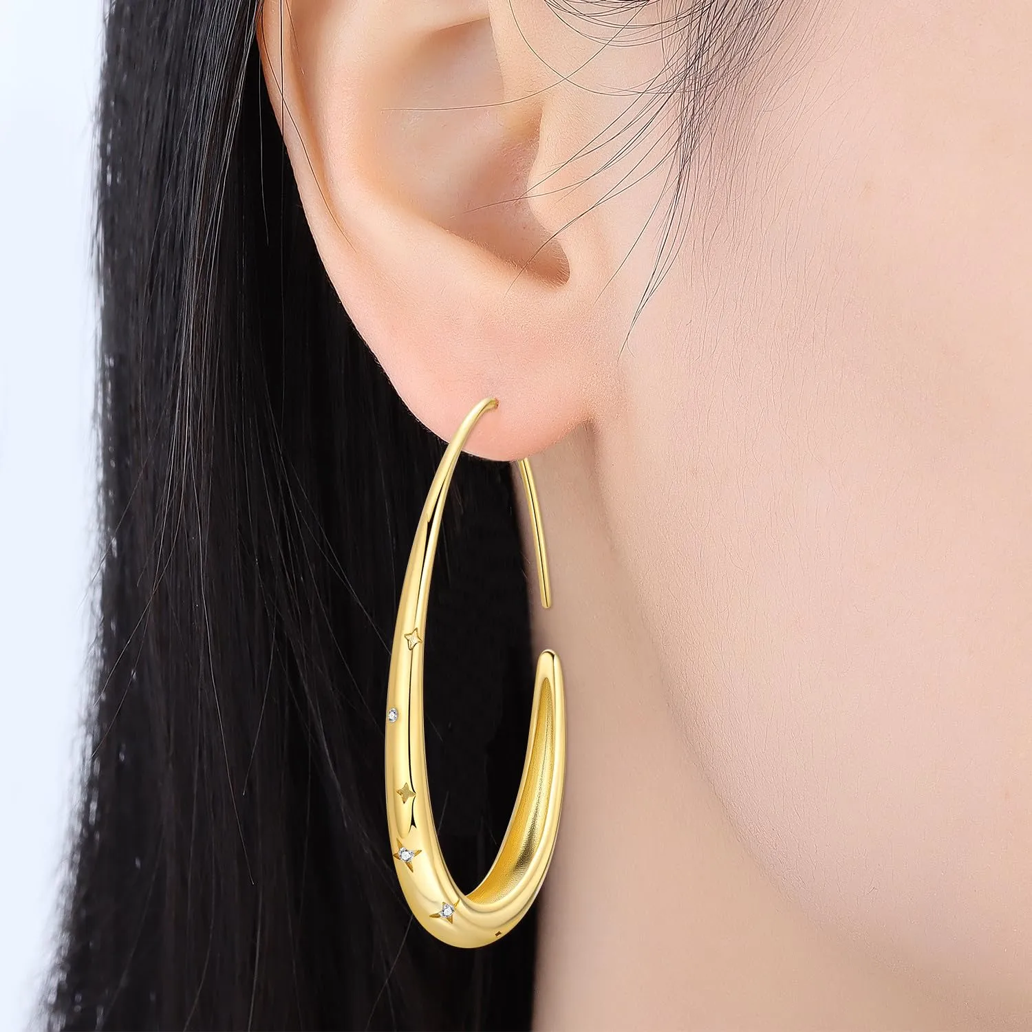 CYMYSS Orecchini Oro Donna in Argento 925 Placcato Oro 18K, Orecchini Dorati Eleganti e Leggeri, Gioielli Donna per Uso Quotidiano, Occasioni Speciali e Regalo - immagine 2
