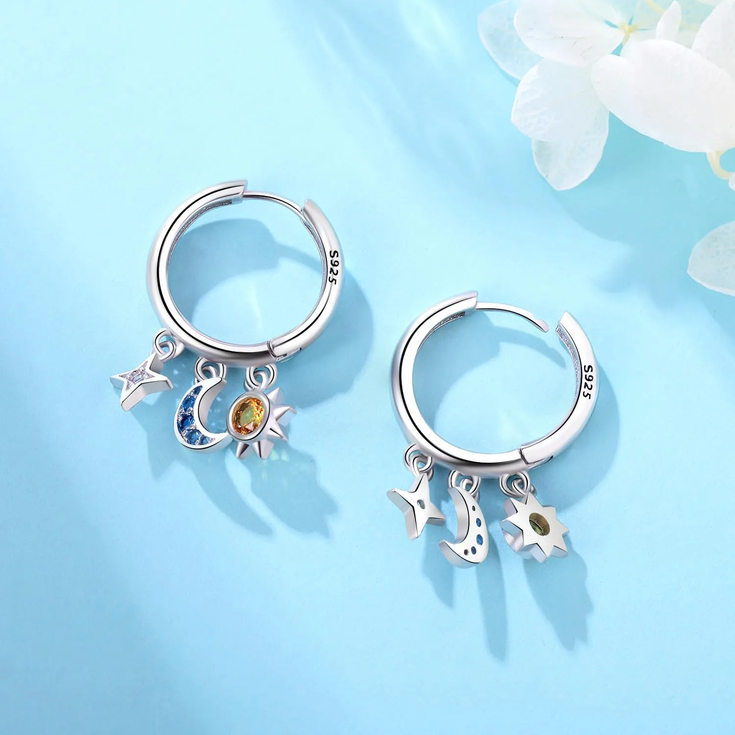 PANPOKI Orecchini cuore e stella a forma di luna in argento sterling 925 con placcatura in oro 14K - leggeri orecchini creoli con zirconi cubici | gioielli anallergici per donne | confezione regalo, 1 - immagine 2