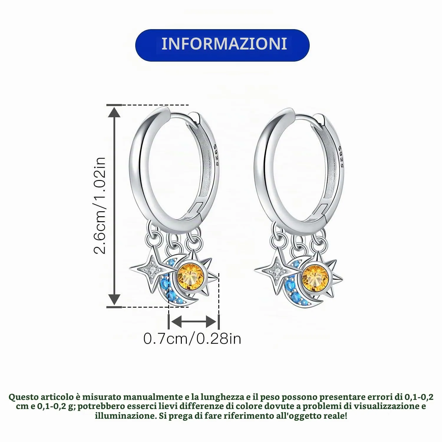 PANPOKI Orecchini cuore e stella a forma di luna in argento sterling 925 con placcatura in oro 14K - leggeri orecchini creoli con zirconi cubici | gioielli anallergici per donne | confezione regalo, 1 - immagine 3