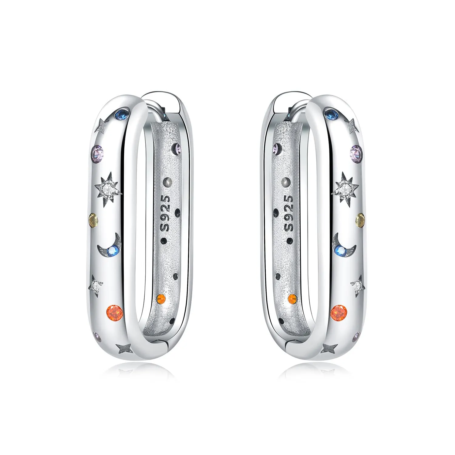 PANPOKI Orecchini a cerchio in argento Sterling 925 a forma di stella e luna, con zirconia cubica scintillante, leggeri, da donna, con confezione regalo, regalo di compleanno per mamma, 1, Argento - immagine 1