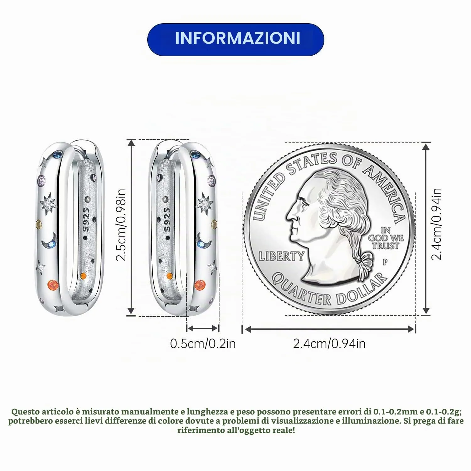 PANPOKI Orecchini a cerchio in argento Sterling 925 a forma di stella e luna, con zirconia cubica scintillante, leggeri, da donna, con confezione regalo, regalo di compleanno per mamma, 1, Argento - immagine 2