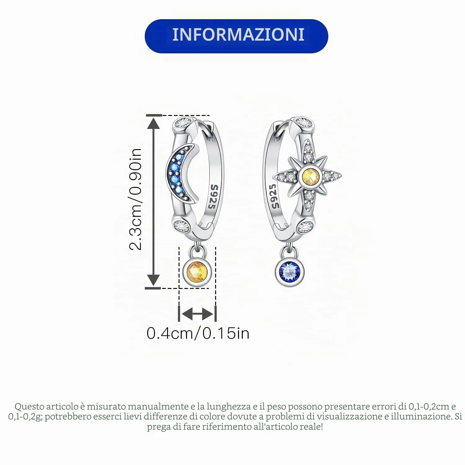 PANPOKI Orecchini a cerchio in argento Sterling 925 a forma di stella e luna, con zirconia cubica scintillante, leggeri, da donna, con confezione regalo, regalo di compleanno per mamma, 1, Argento - immagine 3