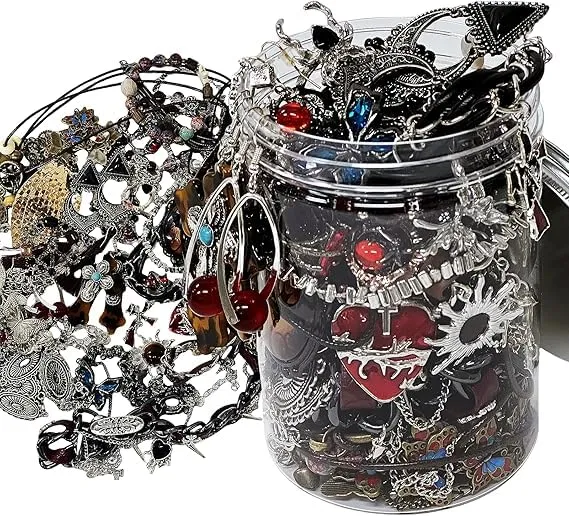 Miscterio Barattolo Gioielli, Scatola Gioielli Vintage, Scatola Sorpresa per Donne, Anelli Vintage, Collane, Bracciali, Set Orecchini Pinza per Capelli - immagine 1
