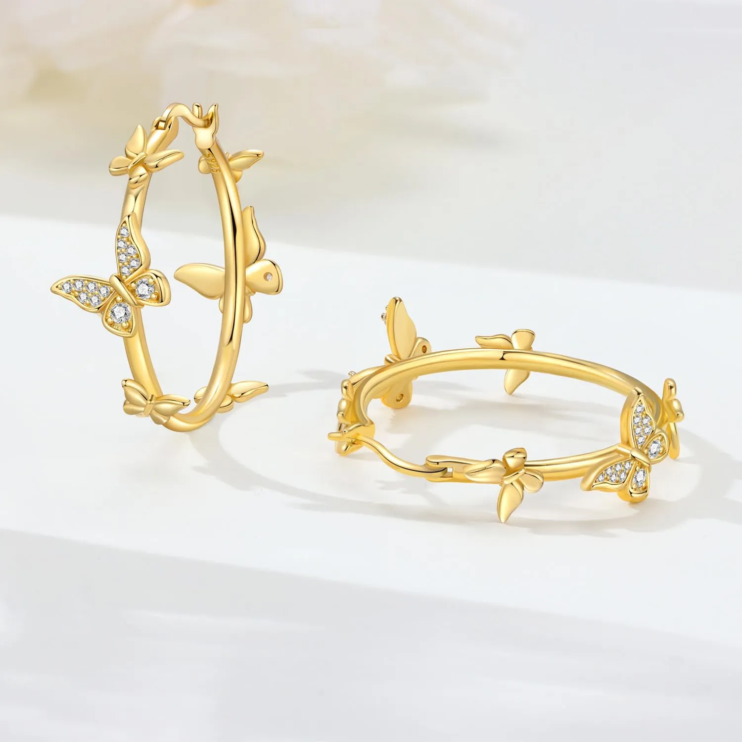 PANPOKI Orecchini floreali a forma di cuore in argento sterling 925 con placcatura in oro 14 carati, orecchini a forma di fiore CZ leggeri, gioielli ipoallergenici da donna - immagine 2