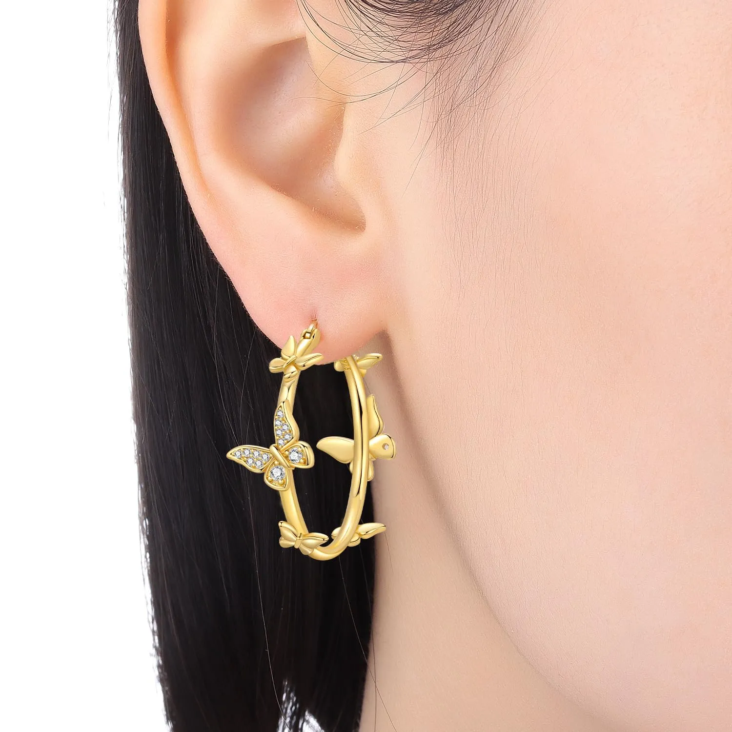 PANPOKI Orecchini floreali a forma di cuore in argento sterling 925 con placcatura in oro 14 carati, orecchini a forma di fiore CZ leggeri, gioielli ipoallergenici da donna - immagine 4