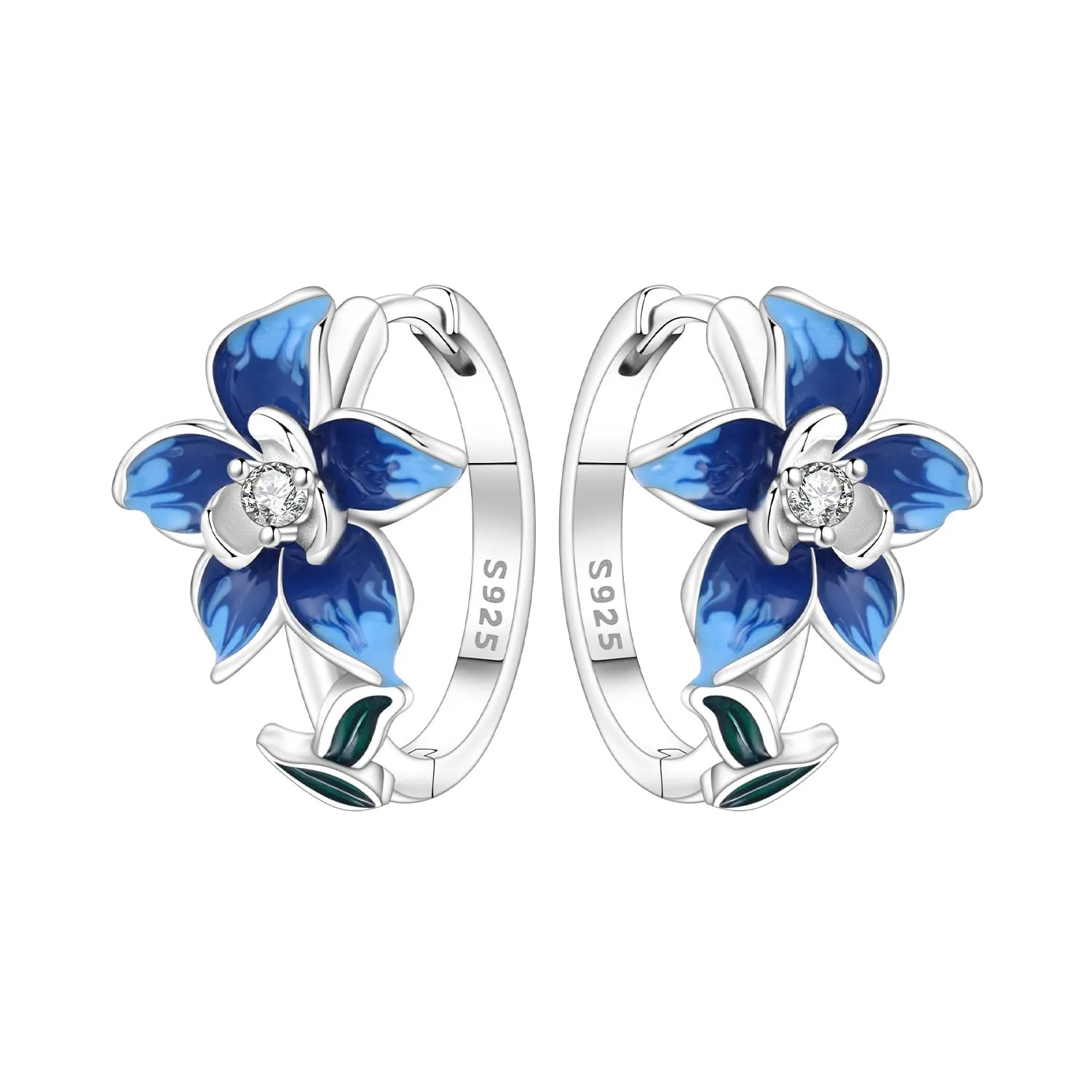 PANPOKI Orecchini a forma di fiore in argento Sterling 925 con zirconi, a cerchio con incisione S925, regalo da donna, ipoallergenici e leggeri, confezione regalo + panno per la pulizia, Medio - immagine 1