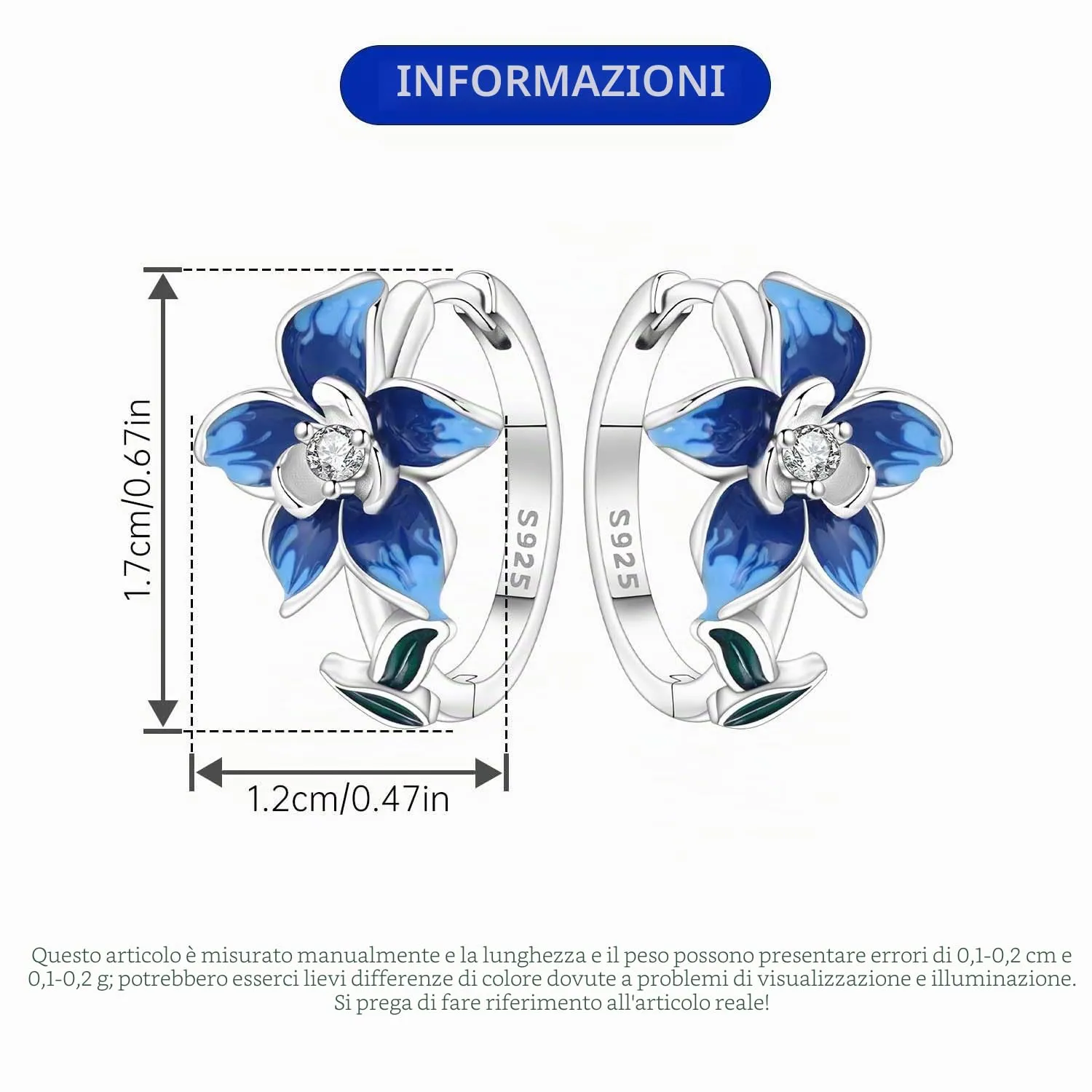 PANPOKI Orecchini a forma di fiore in argento Sterling 925 con zirconi, a cerchio con incisione S925, regalo da donna, ipoallergenici e leggeri, confezione regalo + panno per la pulizia, Medio - immagine 3