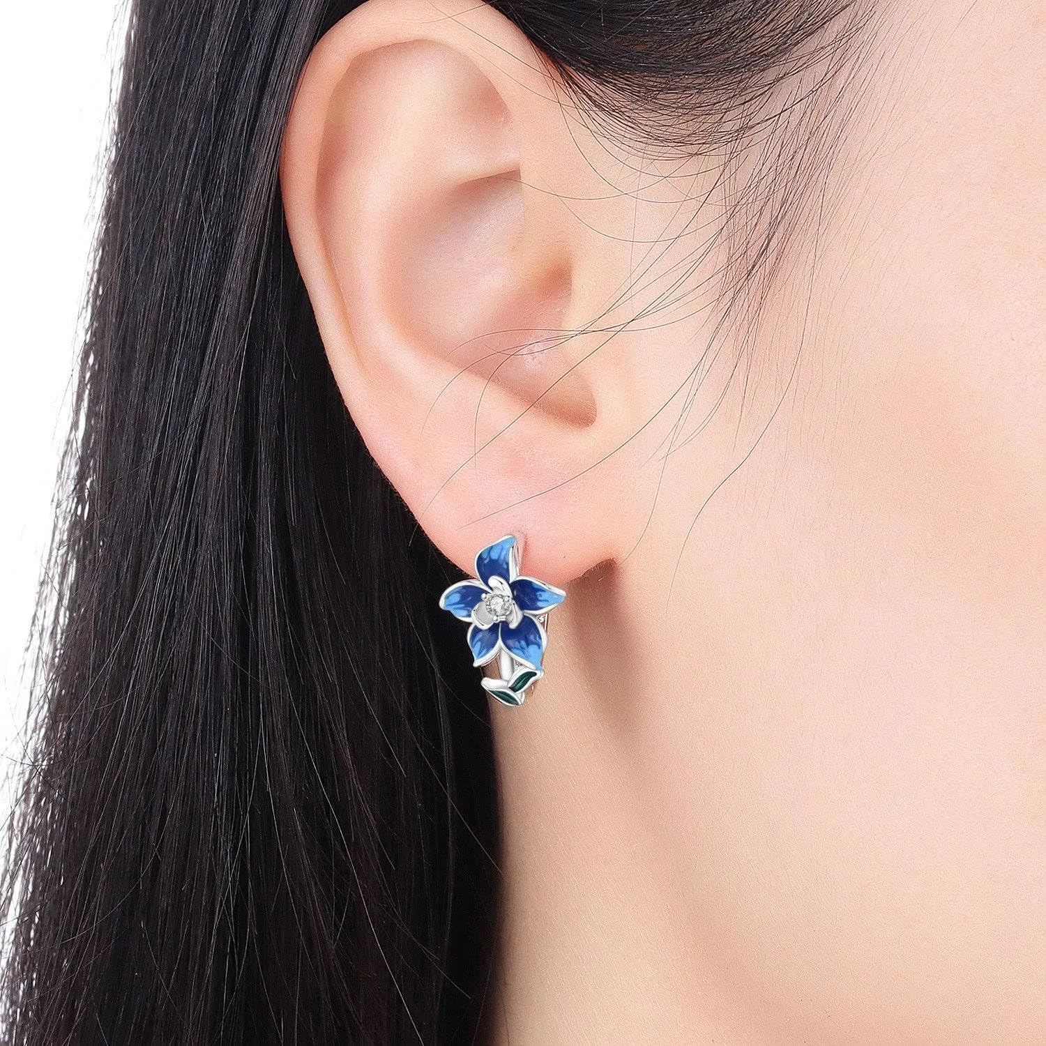 PANPOKI Orecchini a forma di fiore in argento Sterling 925 con zirconi, a cerchio con incisione S925, regalo da donna, ipoallergenici e leggeri, confezione regalo + panno per la pulizia, Medio - immagine 4