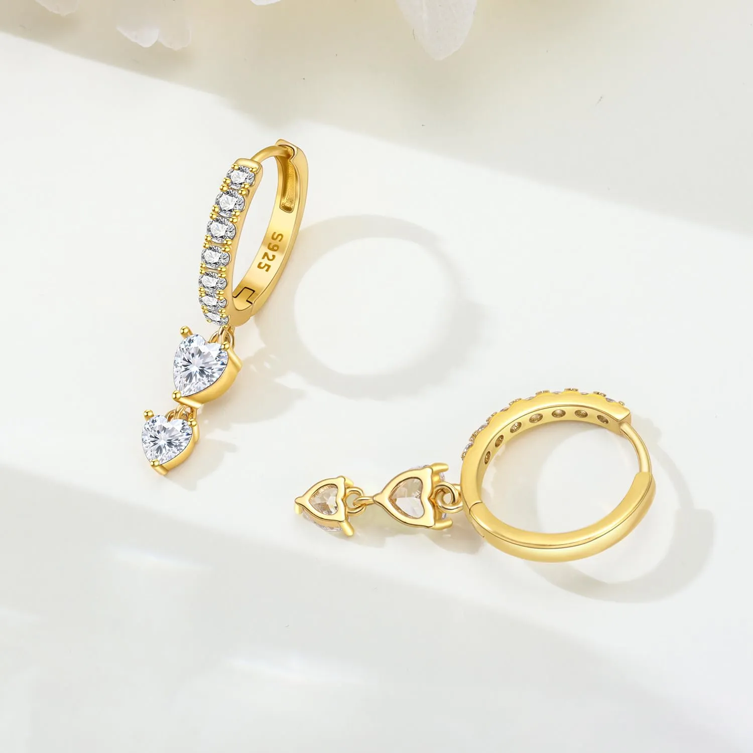 PANPOKI Orecchini a forma di cuore, in argento 925, con zirconi, ipoallergenici, minimalisti, 1, Argento sterling, Zircone - immagine 2