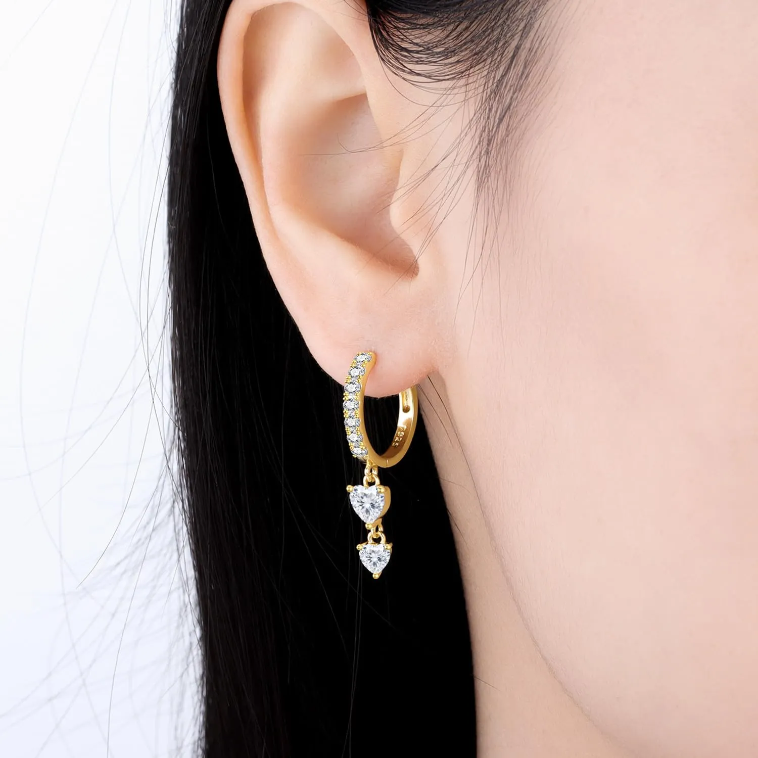 PANPOKI Orecchini a forma di cuore, in argento 925, con zirconi, ipoallergenici, minimalisti, 1, Argento sterling, Zircone - immagine 4