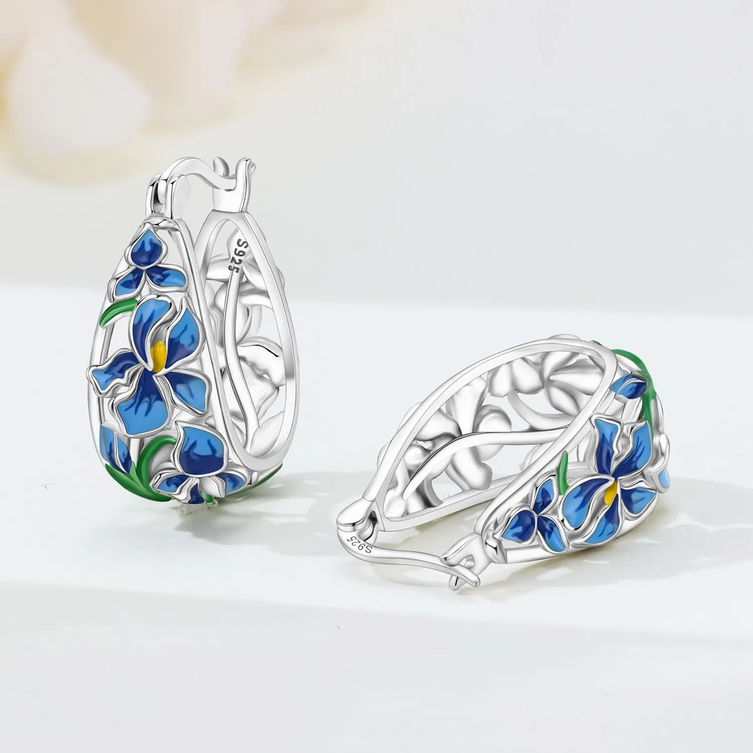 PANPOKI Orecchini a cerchio con motivo floreale, in argento Sterling 925 con placcatura in oro 14 carati, leggeri orecchini a cerchio con zirconia cubica, gioielli ipoallergenici da donna, confezione - immagine 2