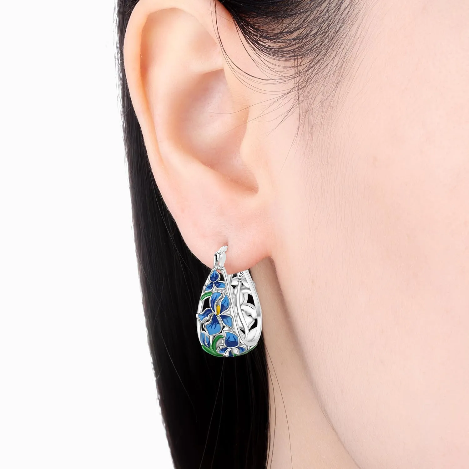 PANPOKI Orecchini a cerchio con motivo floreale, in argento Sterling 925 con placcatura in oro 14 carati, leggeri orecchini a cerchio con zirconia cubica, gioielli ipoallergenici da donna, confezione - immagine 4