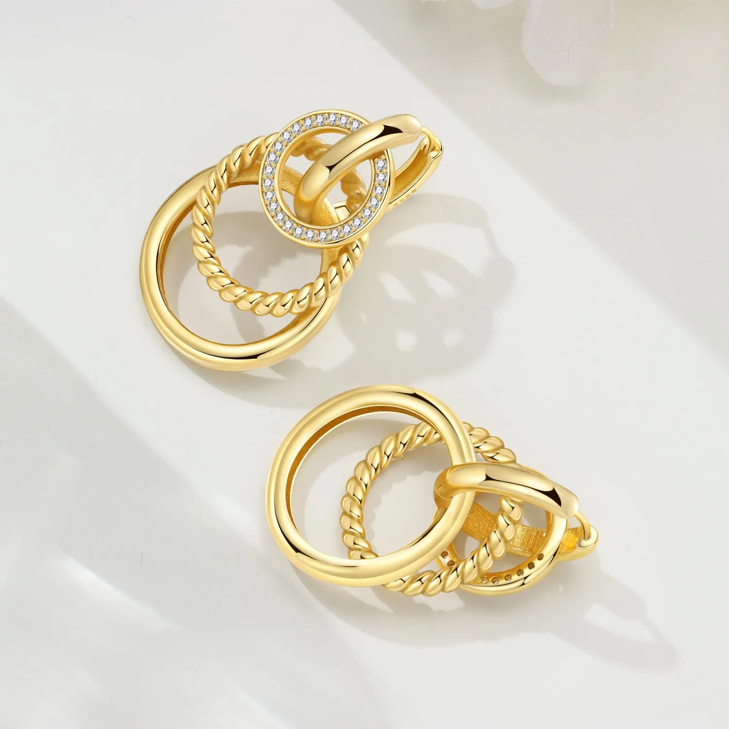 PANPOKI Orecchini pendenti a cuore, stella e luna in argento Sterling 925 placcato in oro 14 carati – Leggeri orecchini a cerchio con zirconia cubica | Gioielli ipoallergenici da donna | Confezione - immagine 2