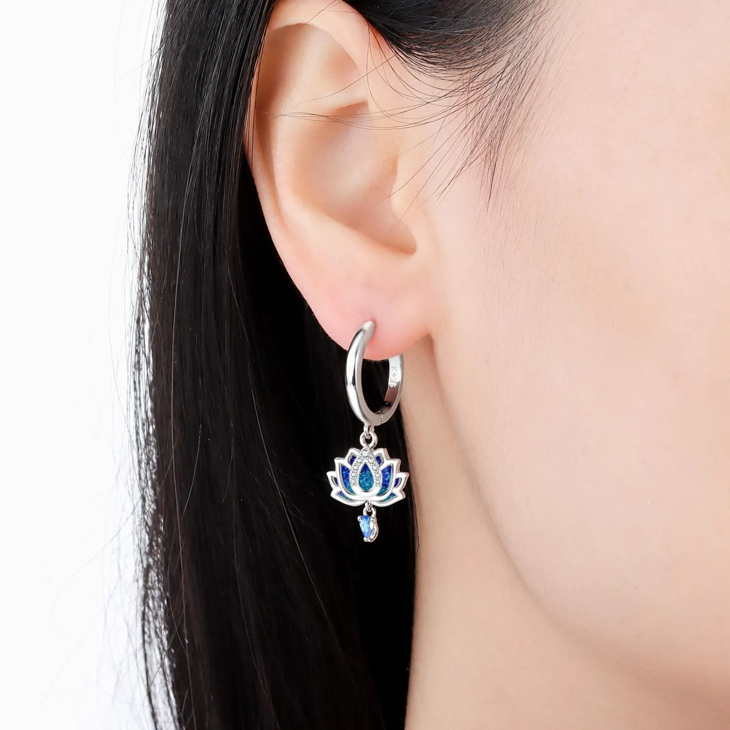 PANPOKI Orecchini a forma di piante e animali, in argento Sterling 925 con zirconi, loto, iris, panda, gatto, libellula, ali, leggeri e ipoallergenici, 1, Argento sterling, Zircone - immagine 4
