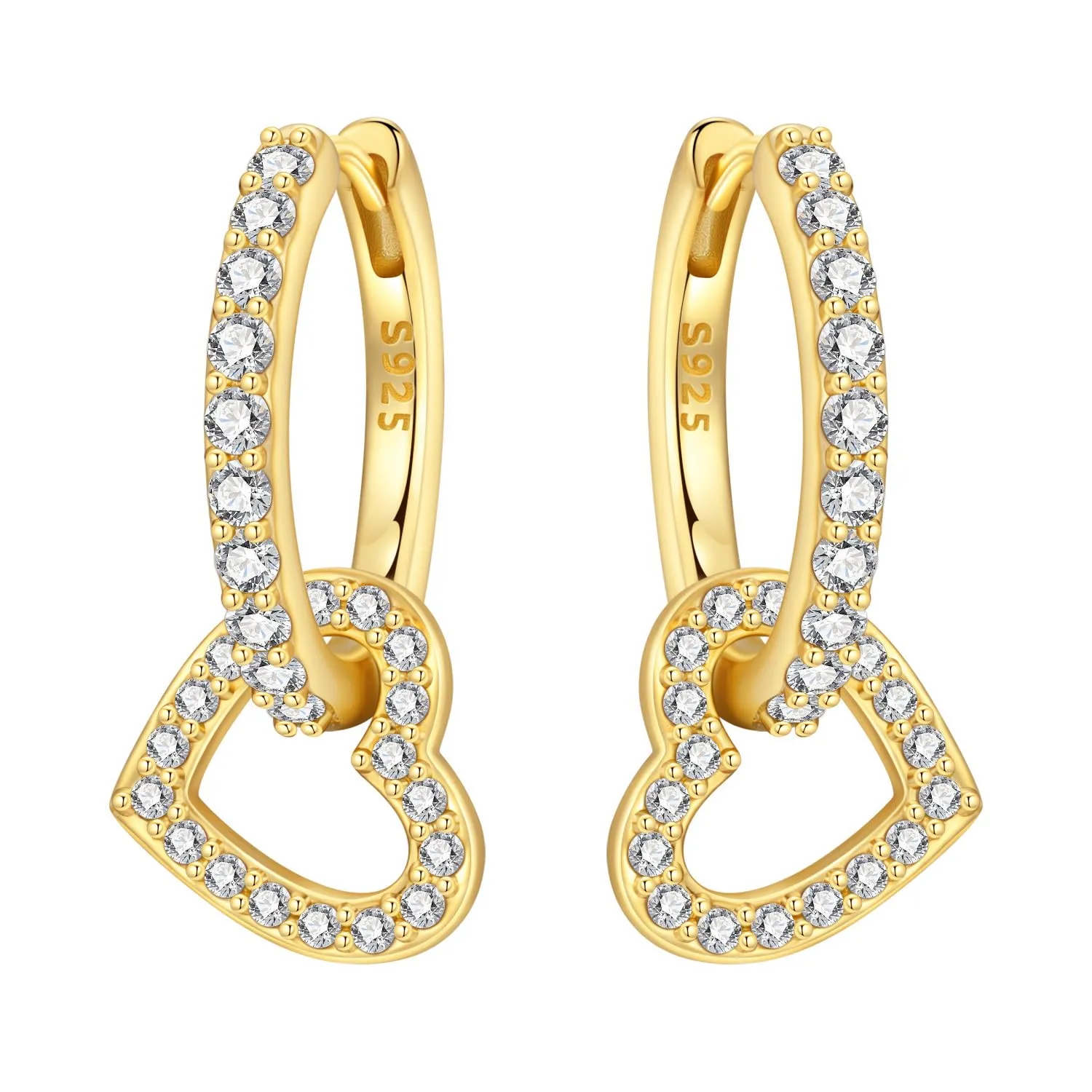PANPOKI Orecchini a Cerchio Cuore e Stella Luna in Argento 925 Placcato Oro 14K – Orecchini Pendenti con Zircone | Gioielli Ipoallergenici Leggeri | Cofanetto + Panno, 1, Argento sterling - immagine 1