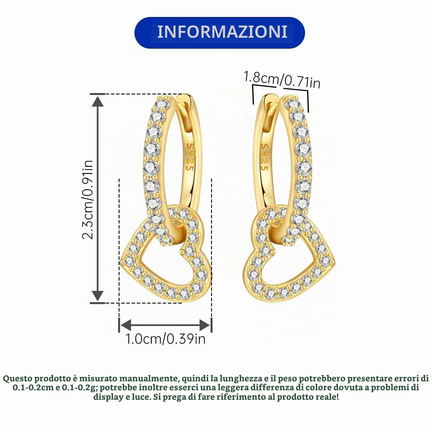 PANPOKI Orecchini a Cerchio Cuore e Stella Luna in Argento 925 Placcato Oro 14K – Orecchini Pendenti con Zircone | Gioielli Ipoallergenici Leggeri | Cofanetto + Panno, 1, Argento sterling - immagine 3