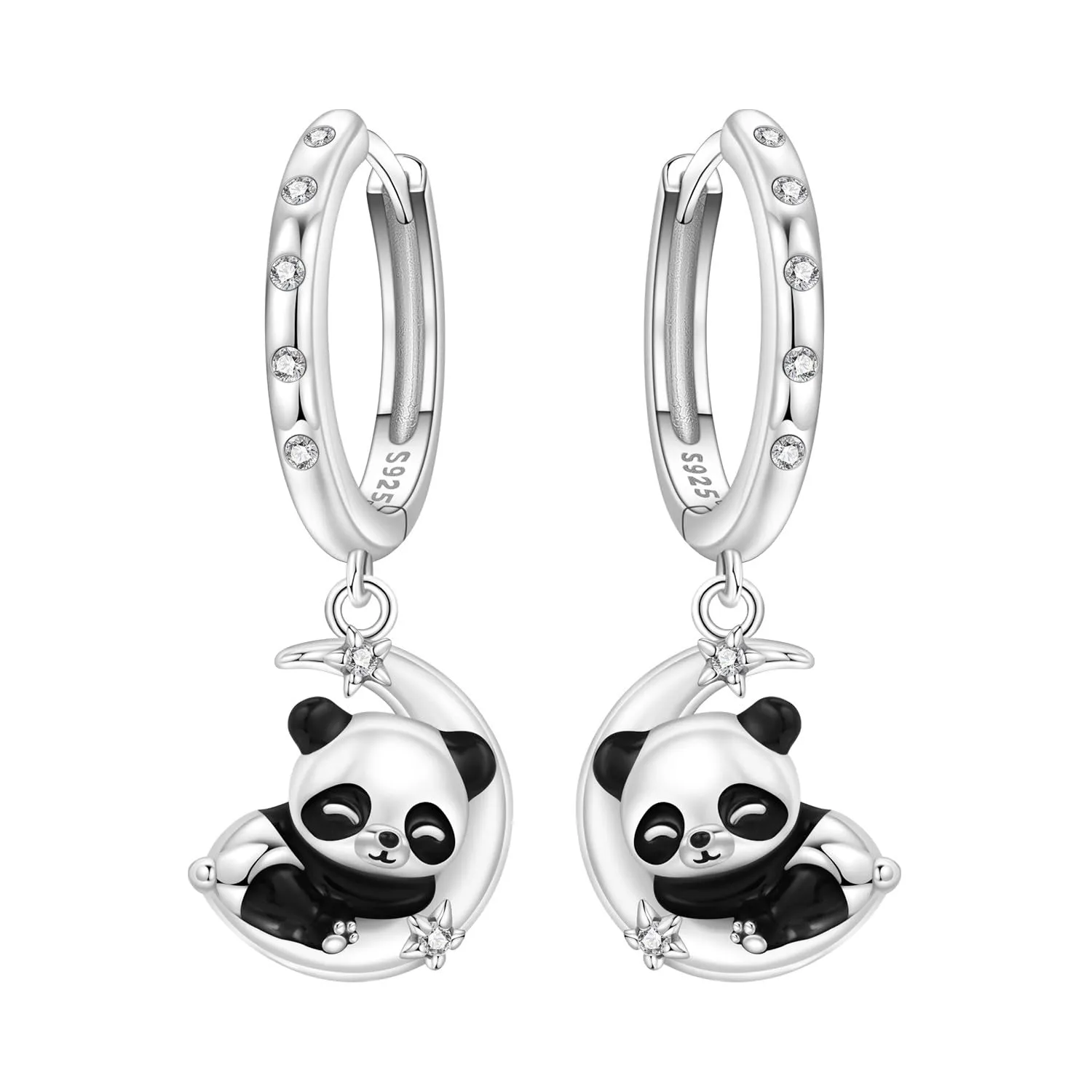 PANPOKI Orecchini a forma di piante e animali, in argento Sterling 925 con zirconi, loto, iris, panda, gatto, libellula, ali, leggeri e ipoallergenici, 1, Argento sterling, Zircone - immagine 1