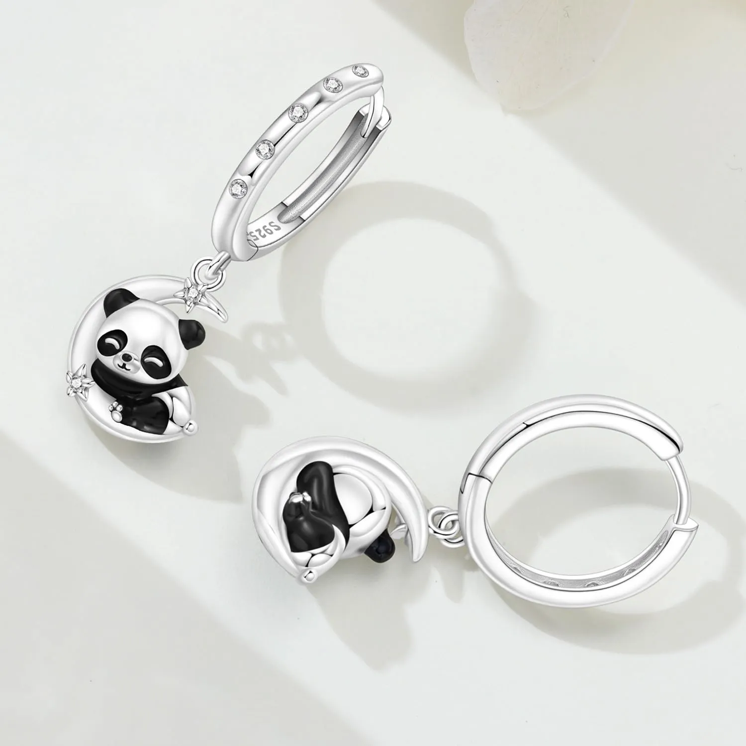 PANPOKI Orecchini a forma di piante e animali, in argento Sterling 925 con zirconi, loto, iris, panda, gatto, libellula, ali, leggeri e ipoallergenici, 1, Argento sterling, Zircone - immagine 2