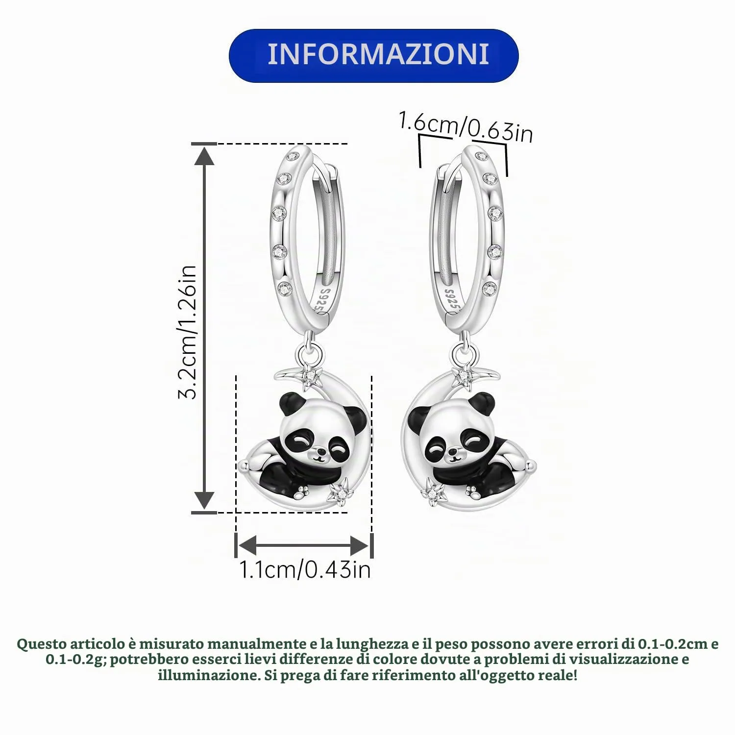 PANPOKI Orecchini a forma di piante e animali, in argento Sterling 925 con zirconi, loto, iris, panda, gatto, libellula, ali, leggeri e ipoallergenici, 1, Argento sterling, Zircone - immagine 3