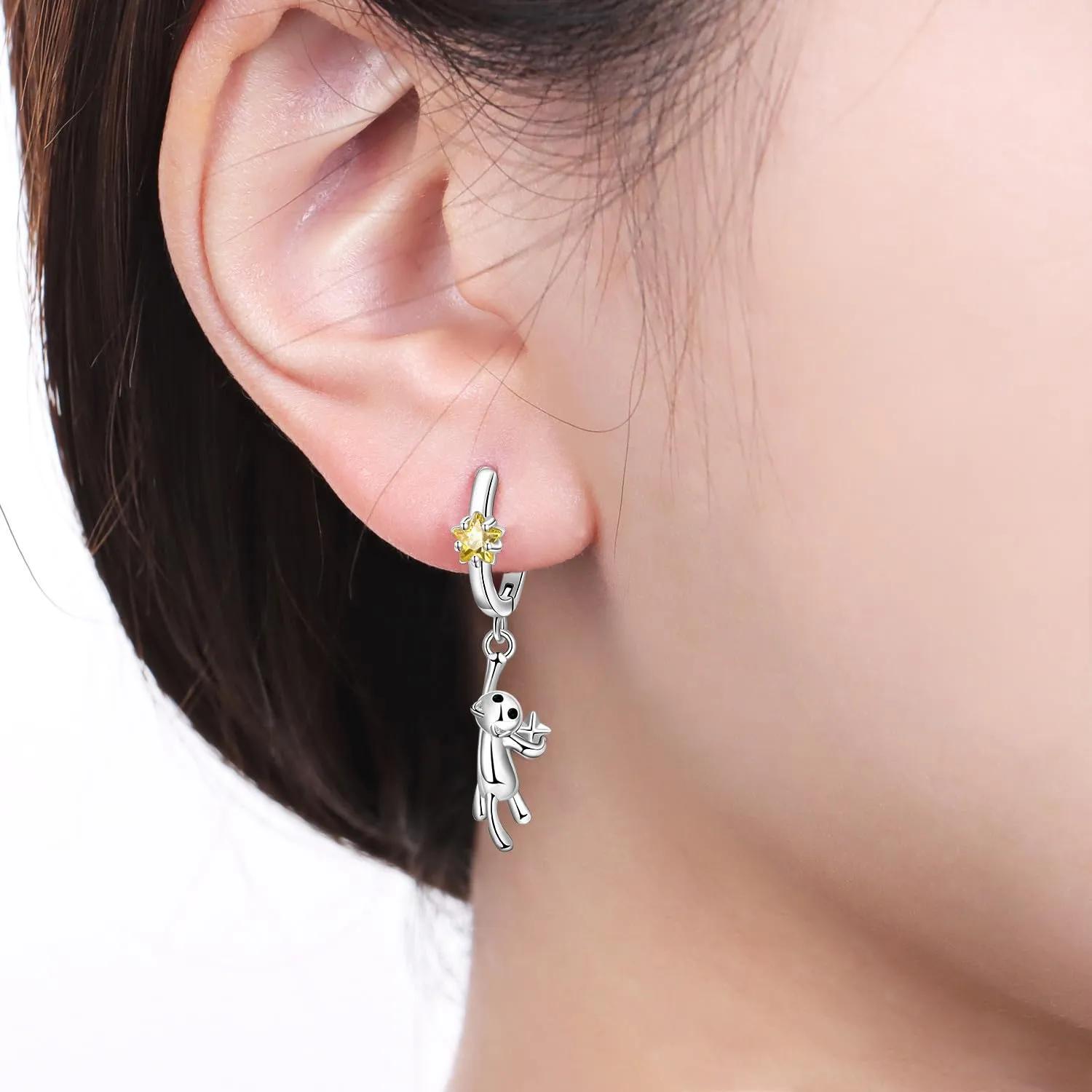 PANPOKI Orecchini a forma di piante e animali, in argento Sterling 925 con zirconi, loto, iris, panda, gatto, libellula, ali, leggeri e ipoallergenici, 1, Argento sterling, Zircone - immagine 4