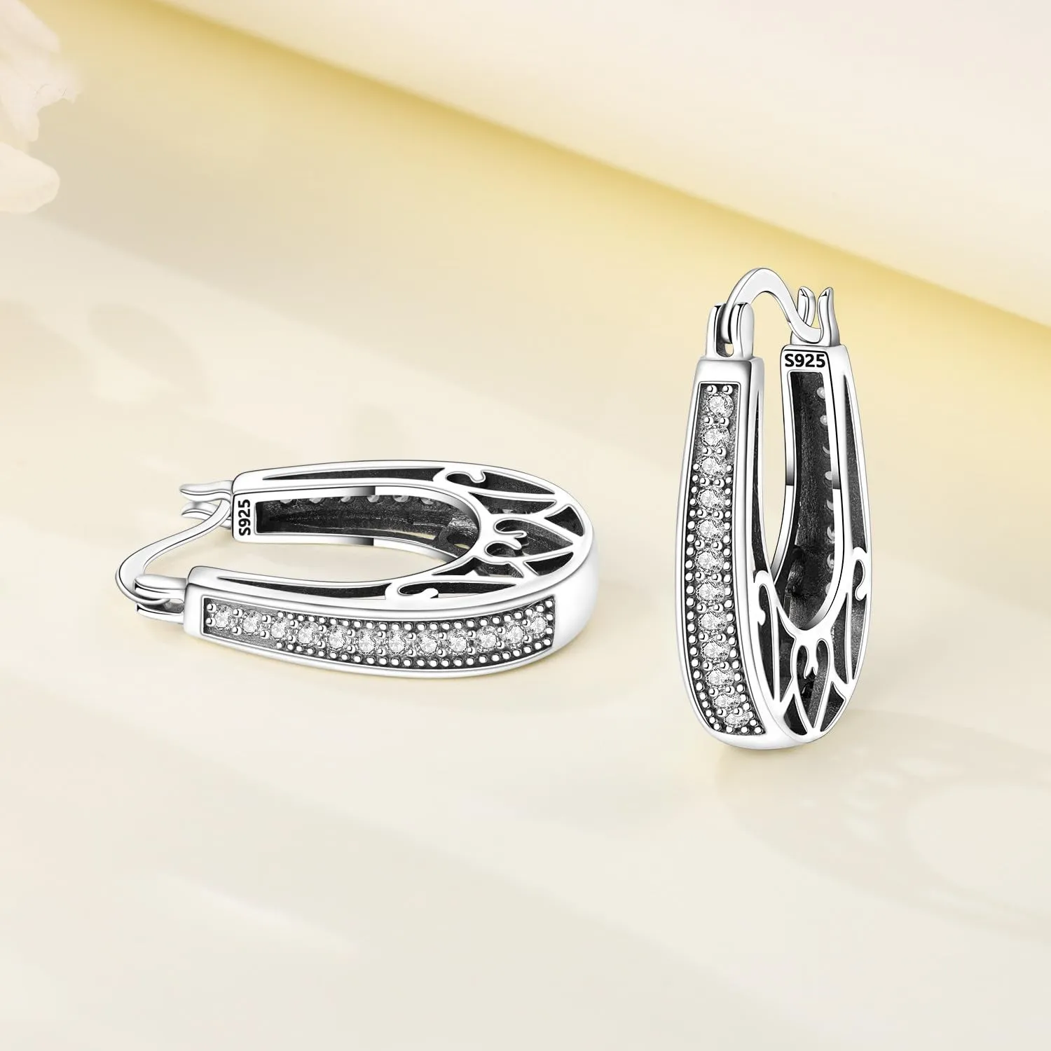 PANPOKI Orecchini creoli a fiore in argento sterling 925 con placcatura in oro 14 carati, orecchini a fiore CZ leggeri, gioielli ipoallergenici da donna, confezione regalo + panno per la pulizia - immagine 2