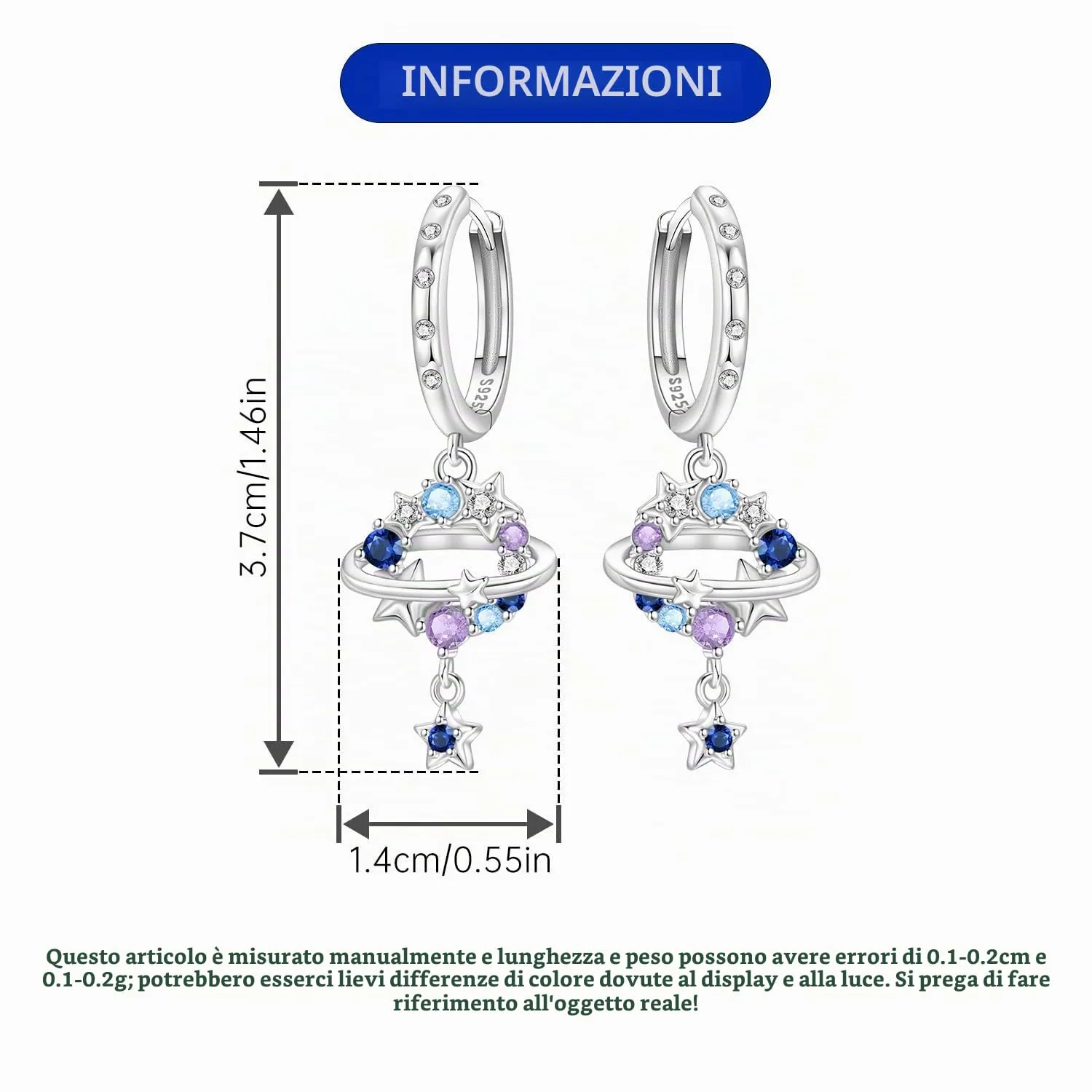 PANPOKI Orecchini a lobo a forma di cuore e stella, luna, argento Sterling 925 placcato in oro 14 carati, leggeri orecchini a cerchio, gioielli ipoallergenici per donna, con confezione regalo, 1 - immagine 3