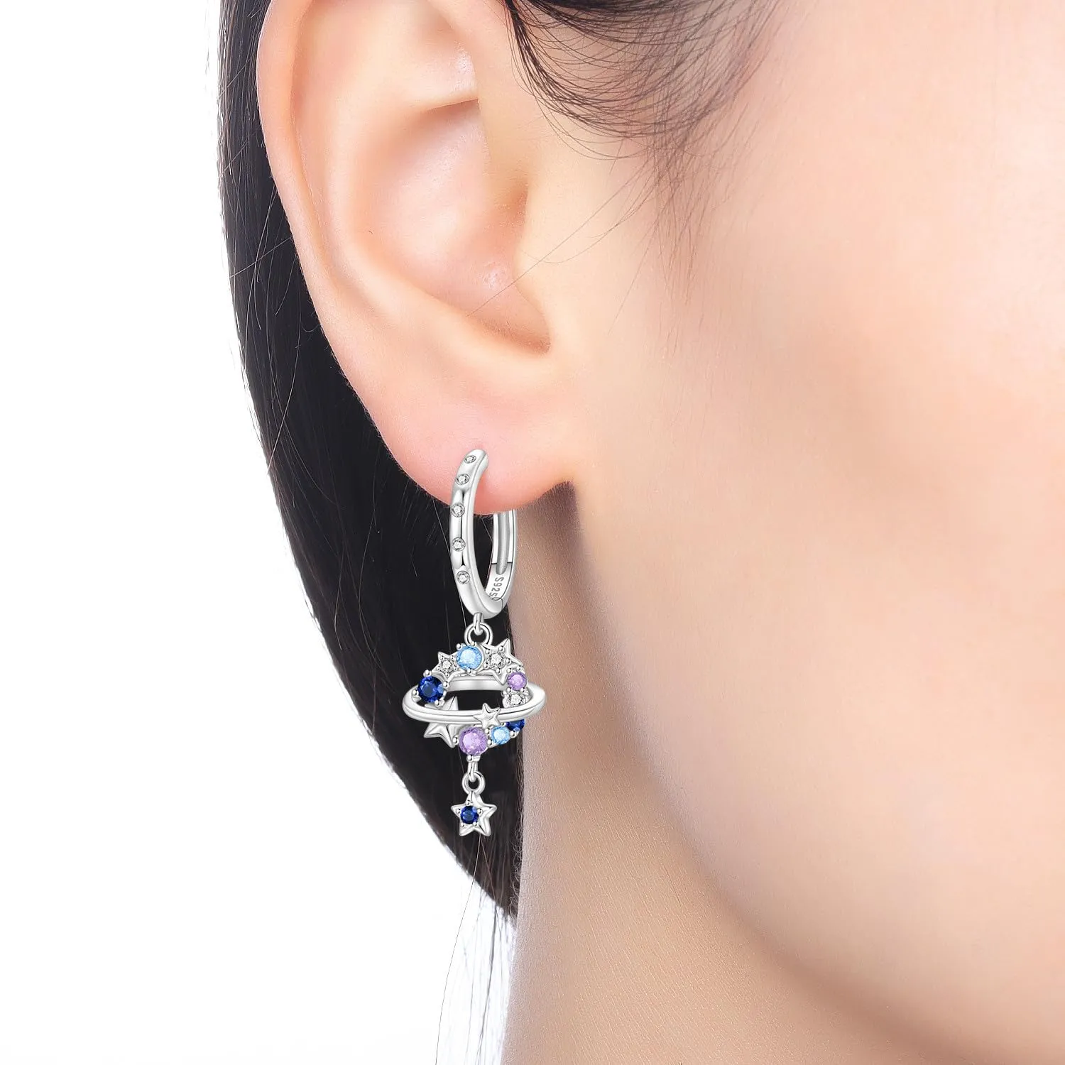 PANPOKI Orecchini a lobo a forma di cuore e stella, luna, argento Sterling 925 placcato in oro 14 carati, leggeri orecchini a cerchio, gioielli ipoallergenici per donna, con confezione regalo, 1 - immagine 4