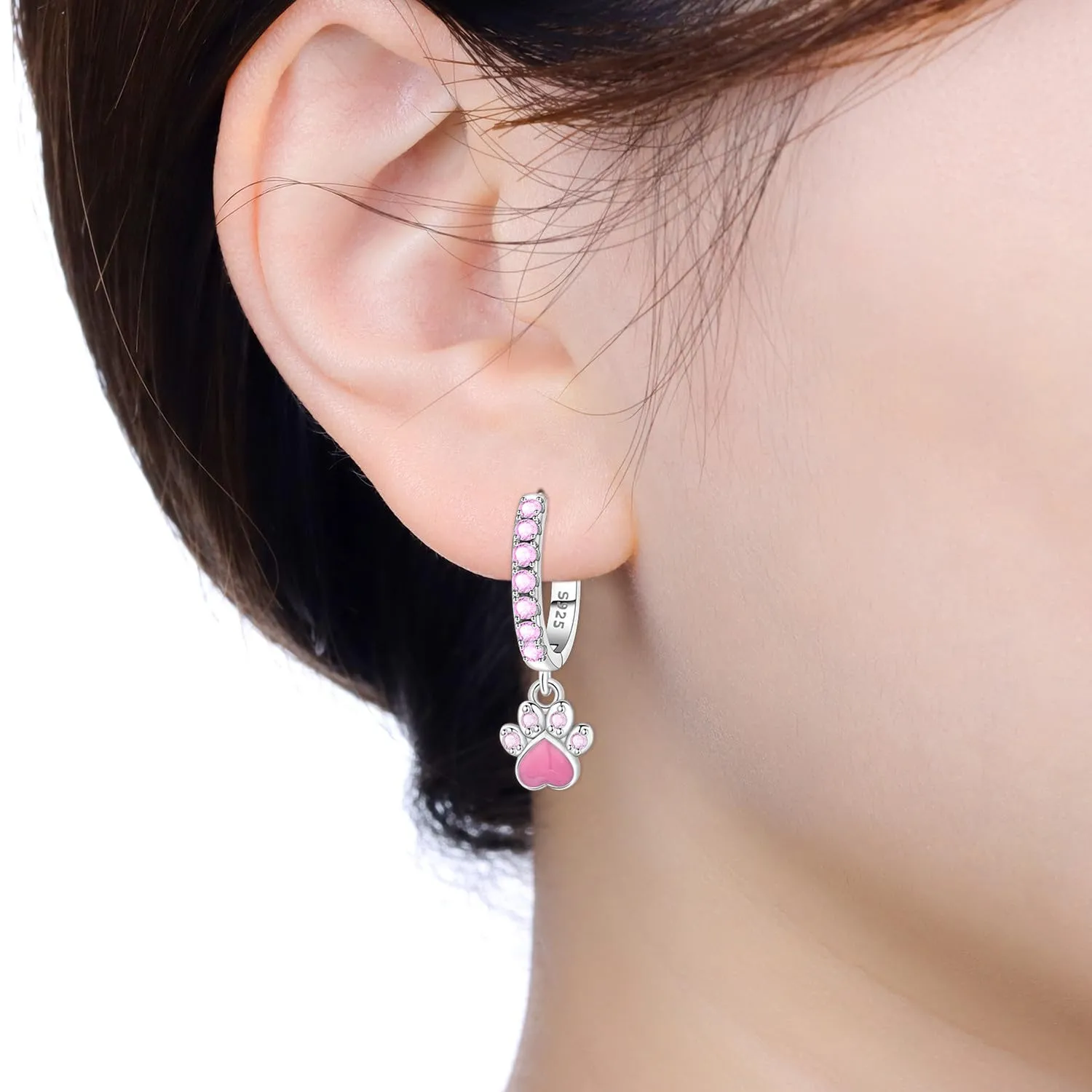 PANPOKI Orecchini a cerchio in argento Sterling 925 a forma di stella e luna, con zirconia cubica scintillante, leggeri, da donna, con confezione regalo, regalo di compleanno per mamma, 1, Argento - immagine 4